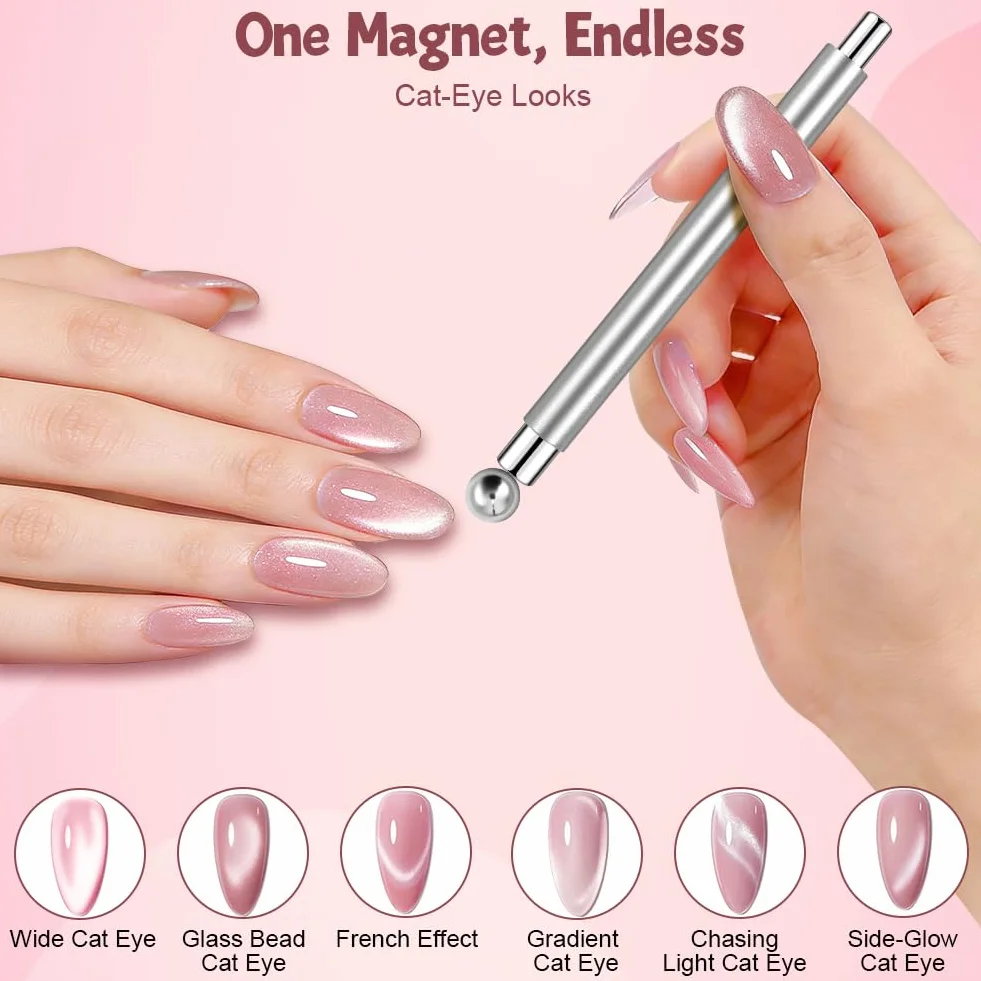 Cateye magnetyczny długopis magnetyczny z żelem Cat Eye w proszku lub lakierem do paznokci, do samodzielnego wykonania, Cateye magnetyczny długopis (srebrny, z okrągłą perłą magnetyczną)