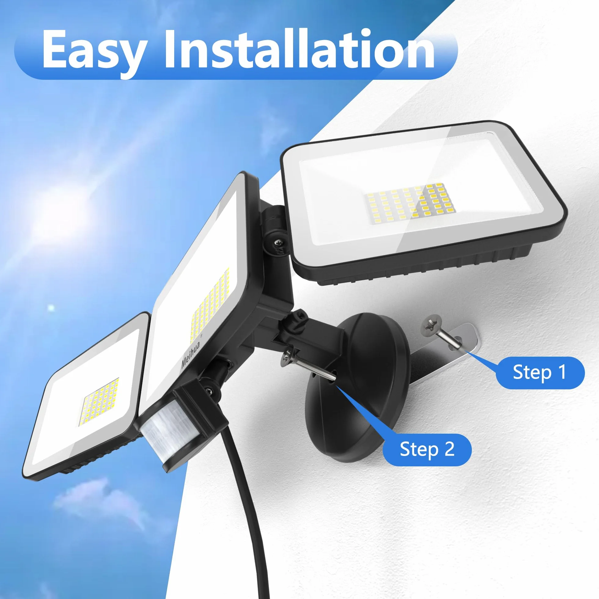 MEIHUA Reflektor LED 70 W z czujnikiem ruchu, pilot zdalnego sterowania, 700-6850 lm, IP66, wodoszczelny, 4 tryby, 10 poziomów jasności, 6500 K, zimna biel, reflektor do ogrodu, garażu, na boisko
