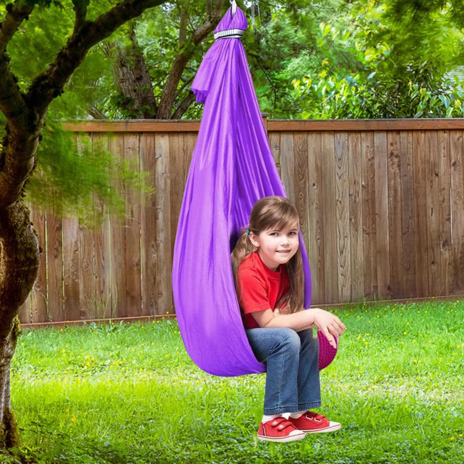Sensory Hammock Swing Kids, Aerial Hammock, Elastic Snuggle Rocking huśtawka na sypialnię plac zabaw Treehouse ogrodowy Camping