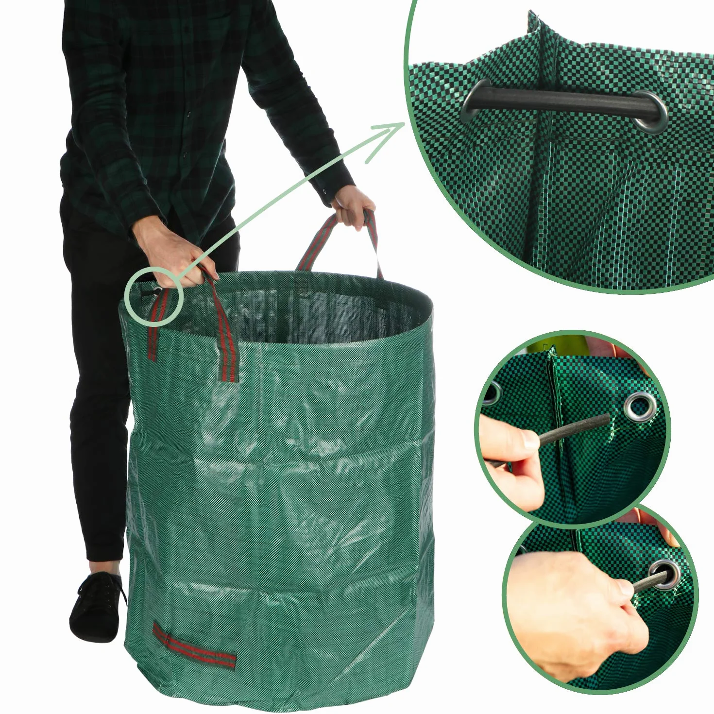 COM-FOUR® 3x worki na odpady ogrodowe L - skladana torba ogrodowa z uchwytami do przenoszenia - wytrzymaly, skladany kosz na liscie, odpady zielone i odpady ogrodowe (272L - 3 sztuki)