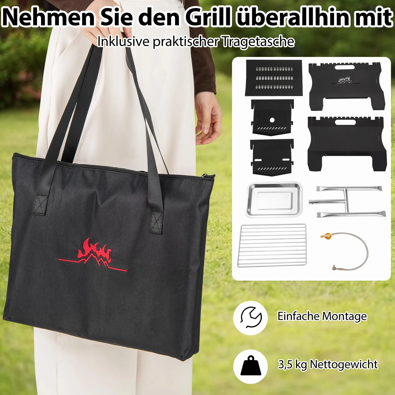 COSTWAY 2w1 Grill na Węgiel Drzewny i Gazowy, Przenośny Palenisko ze Stali Nierdzewnej z Torbą