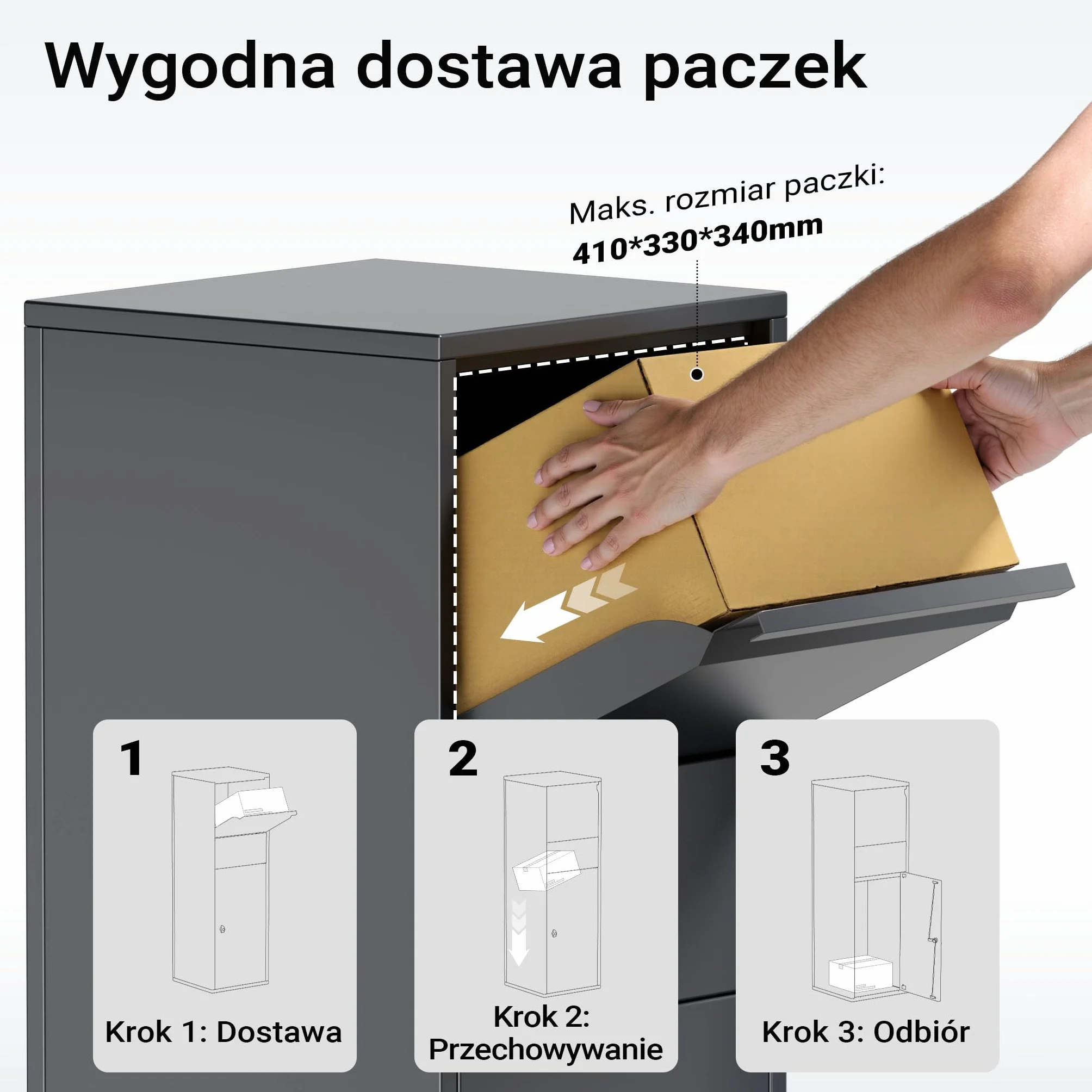 Wiltec Wolnostojąca skrzynka na listy i paczki antracytowa z zamkiem, zabezpieczenie korespondencji pojemnik na paczki S i L skrzynka kurierska
