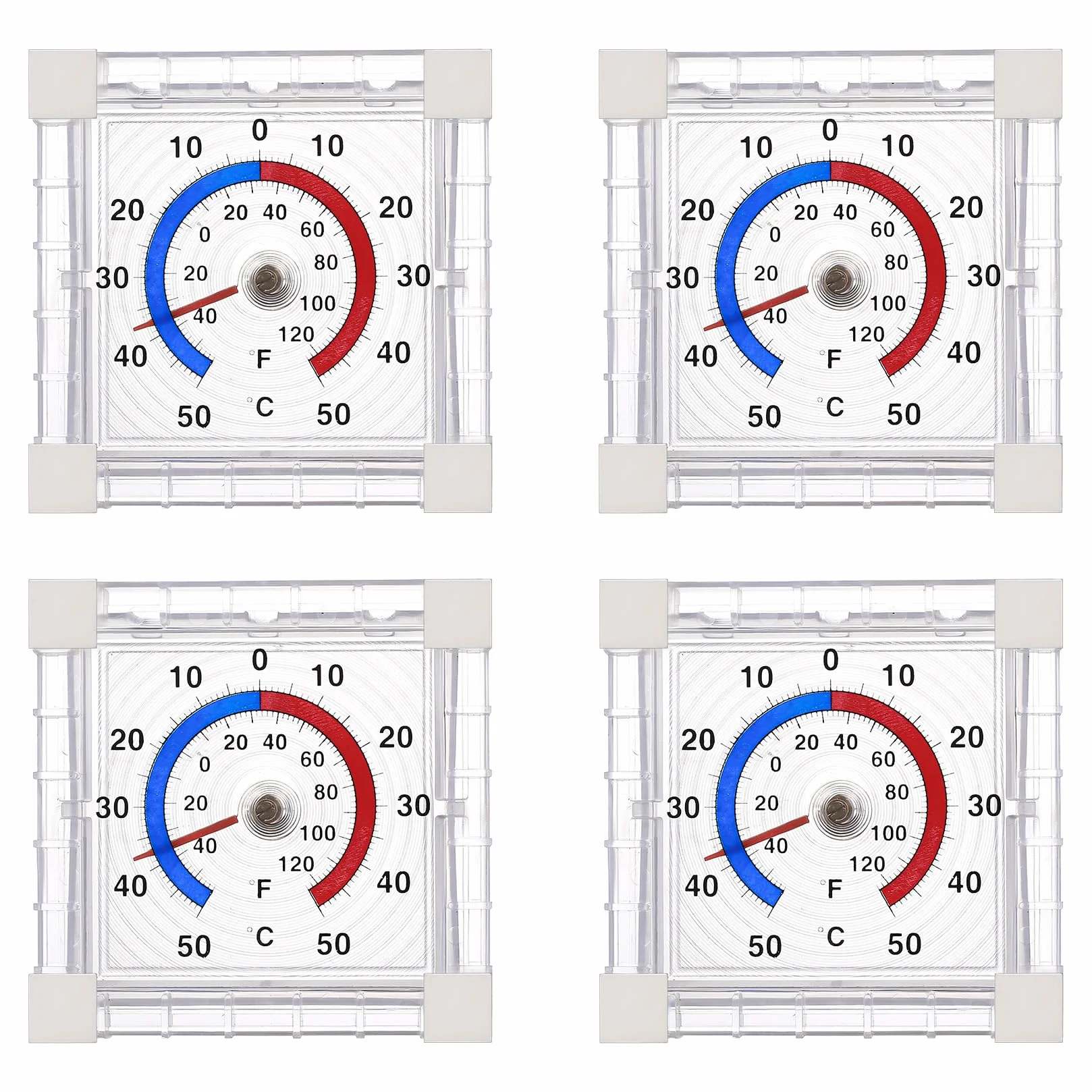 4 szt. Termometr zewnętrzny do wnętrz, termometr odporny na warunki atmosferyczne, samoprzylepny termometr do okien i drzwi, dokładność +/- 50°C