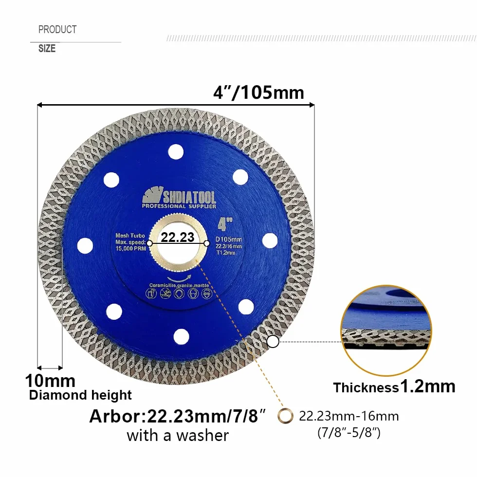 SHDIATOOL Diamentowa tarcza do cięcia 5 szt. 105 mm / 4 cale super cienkie X siatka Turbo piła ostrze do płytek marmur ceramika porcelana