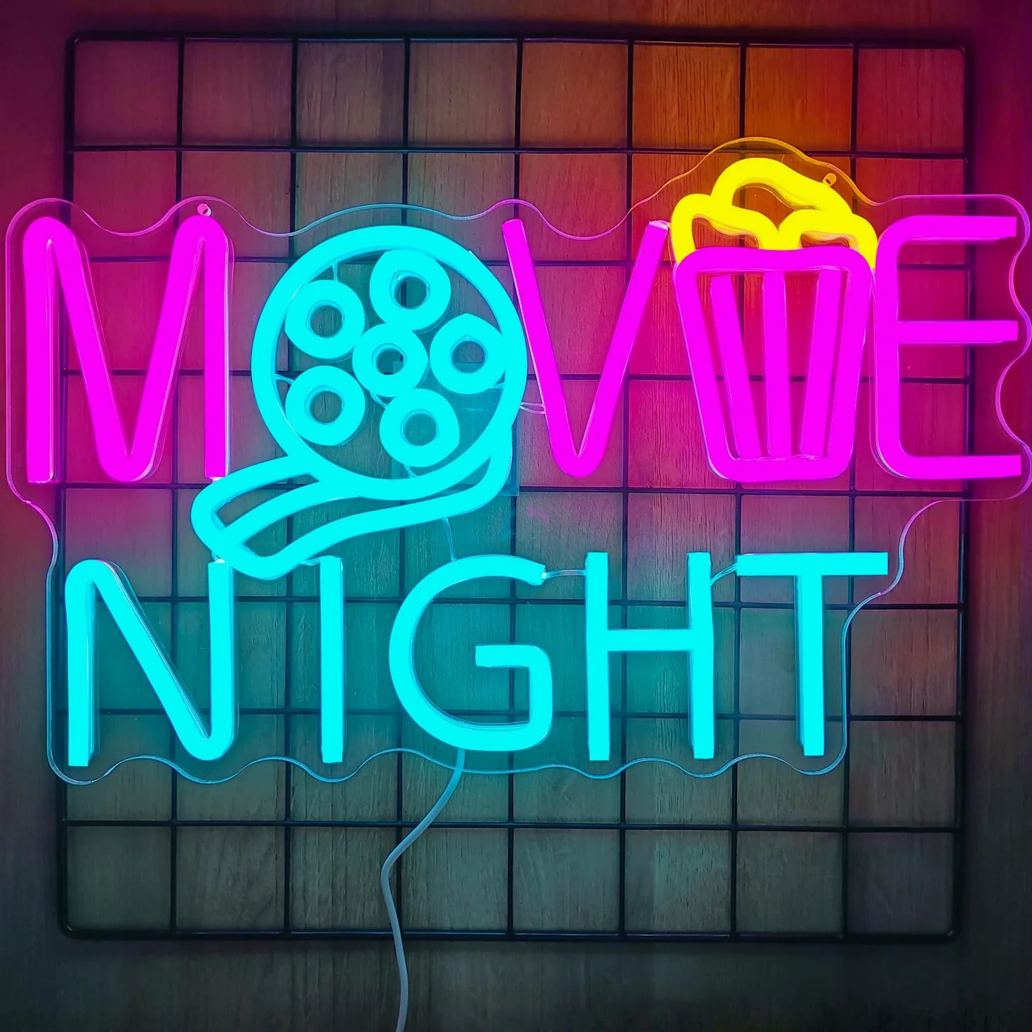 Neonowy znak filmowy, kino, LED, możliwość przyciemniania, pudełko z papieru popcornowego, neonowy znak, do dekoracji ścian, świateł kinowych, pokoju filmowego, kina, na imprezę, prezent urodzinowy