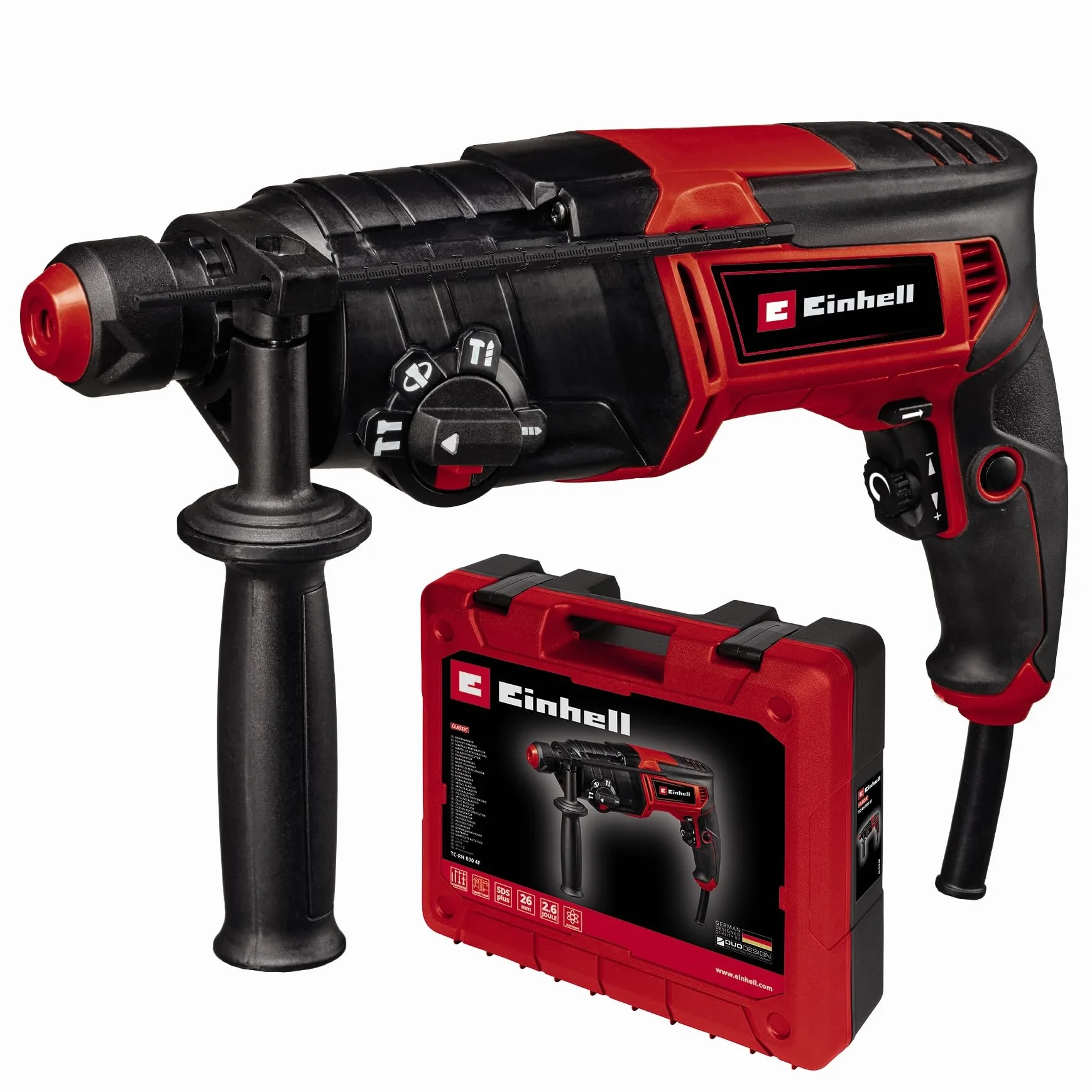 Einhell Młot wiertarski TC-RH 800 4F (800 W, 2,6 dżuli, funkcje wiercenia + dłutowanie z mocowaniem dłuta i bez mocowania, pneumatyczny mechanizm uderzania, uchwyt SDS-Plus, skrzynka E-Box)
