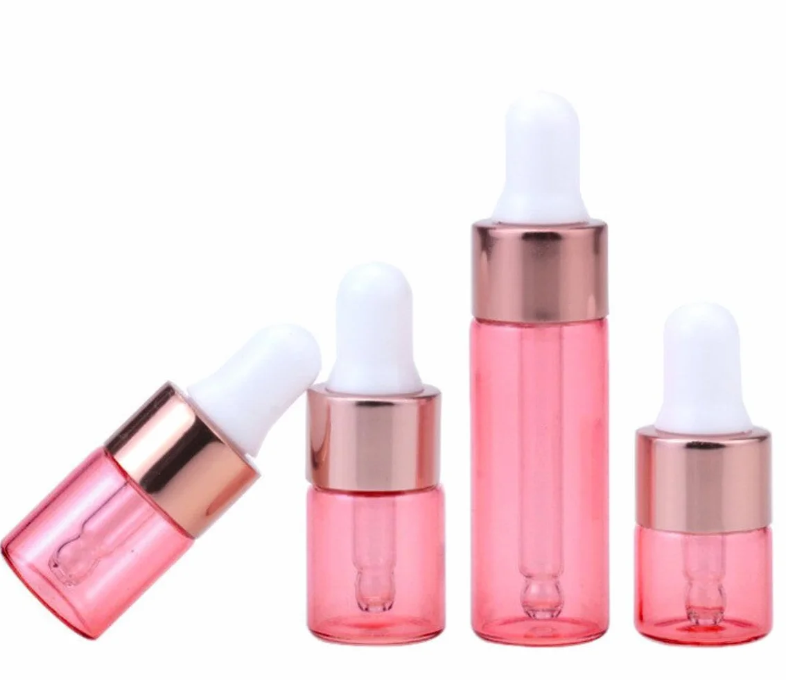 Szklana Butelka z Pipetą Many Beauty – Pojemnik na Serum, Olejki, Kosmetyki DIY – Hermetyczna i Wielokrotnego Użytku – Różne Rozmiary (CIEMNY RÓŻ, 1ML)