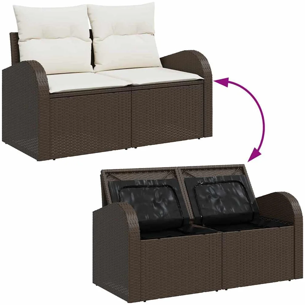 vidaXL Zestaw Sof na Ogród z poduszką 8 pcs Brązowy Rattan poli, Ogród i taras, nowoczesna sofa modułowa, meble ogrodowe, eleganckie siedzenia, zestaw na patio