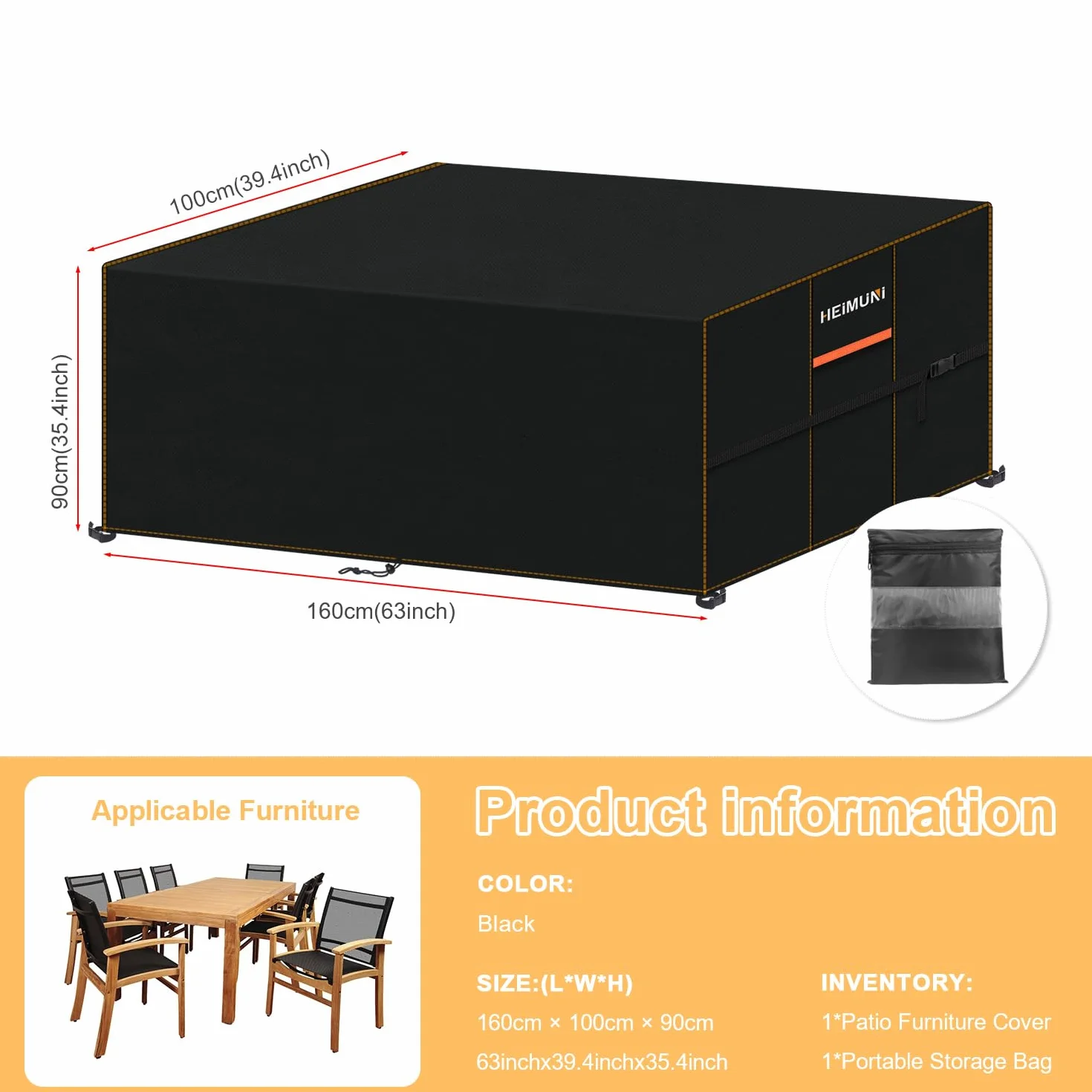 Pokrowiec na Meble Ogrodowe Wodoodporny Anty-UV 160 x 100 x 90 cm