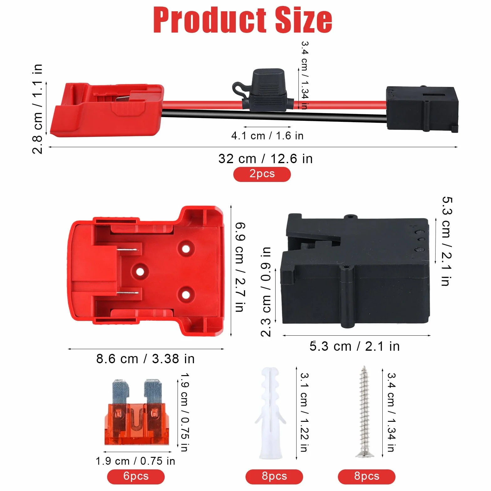 2szt do Power Wheels Adapter do Akumulatora Milwaukee M18, z Bezpiecznikiem 40 A i Zlaczem Wiazki Przewodów Kompatybilny z Kolami Zasilajacymi Fisher-Price 12 V, Przewód 12 AWG