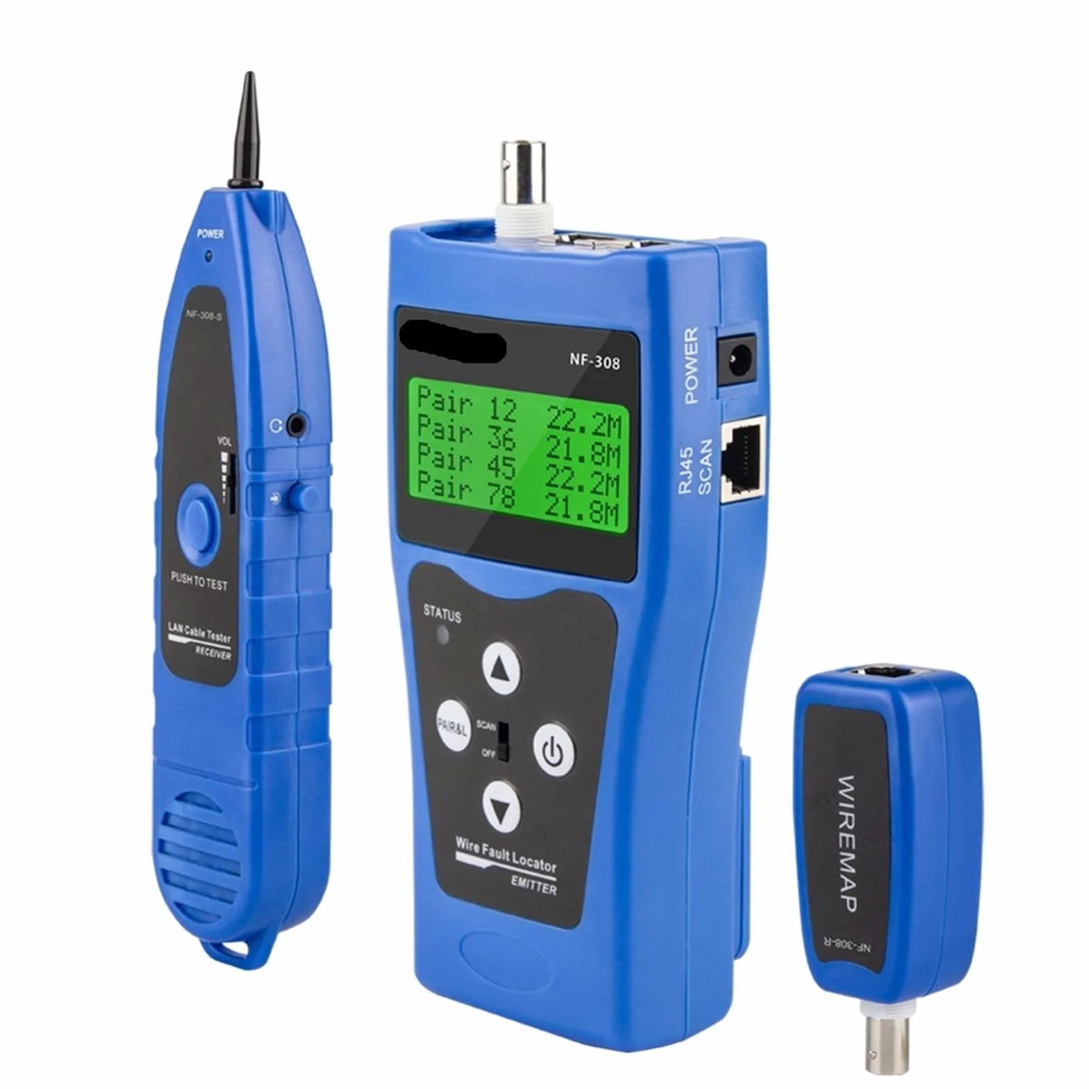Tester Kabli Sieciowych, Tester kabli sieciowych LAN Pomiar długości kabli Test ciągłości przewodów Lokalizator kabli BNC RJ45 RJ11 Lokalizator kabli Ethernet