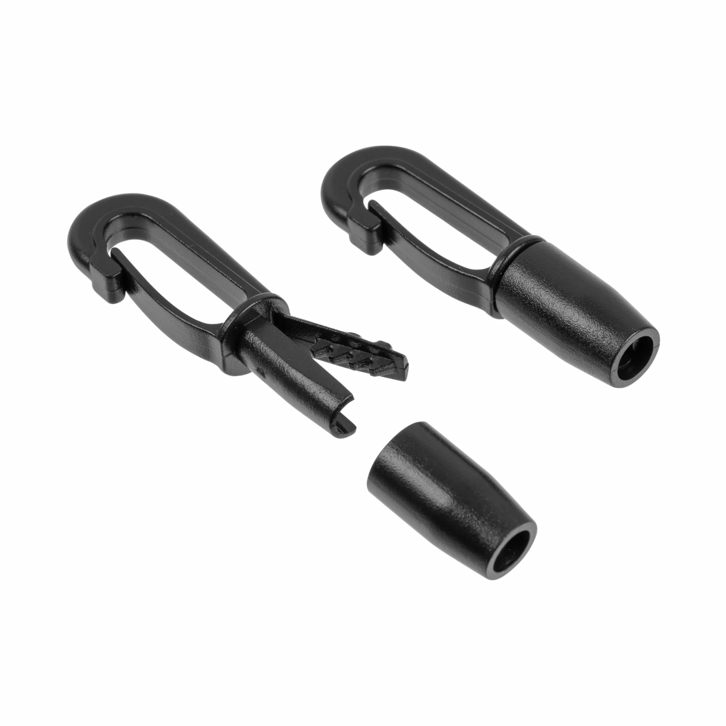 Karabińczyki z tworzywa sztucznego, 12 sztuk, w kolorze czarnym, do taśm o średnicy 9 – 10 mm, plastikowe haczyki DIY na gumową linkę, smycz, sznurek sznurkowy z systemem wtykowym, napinacz liny do