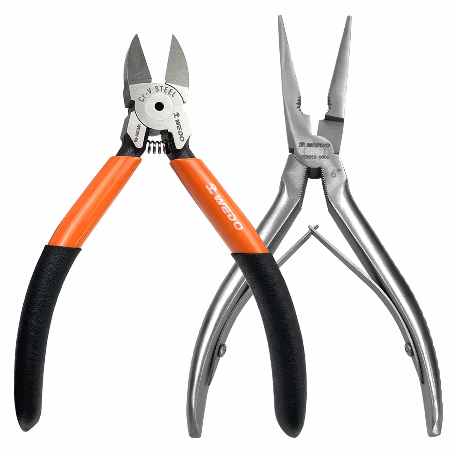 WEDO 12,5 cm szczypce do cięcia drutu i długie szczypce o długości 165 mm, ukośne szczypce do cięcia drutu (stal Cr-V), szczypce ze stali nierdzewnej, odporne na korozję, wygodny uchwyt