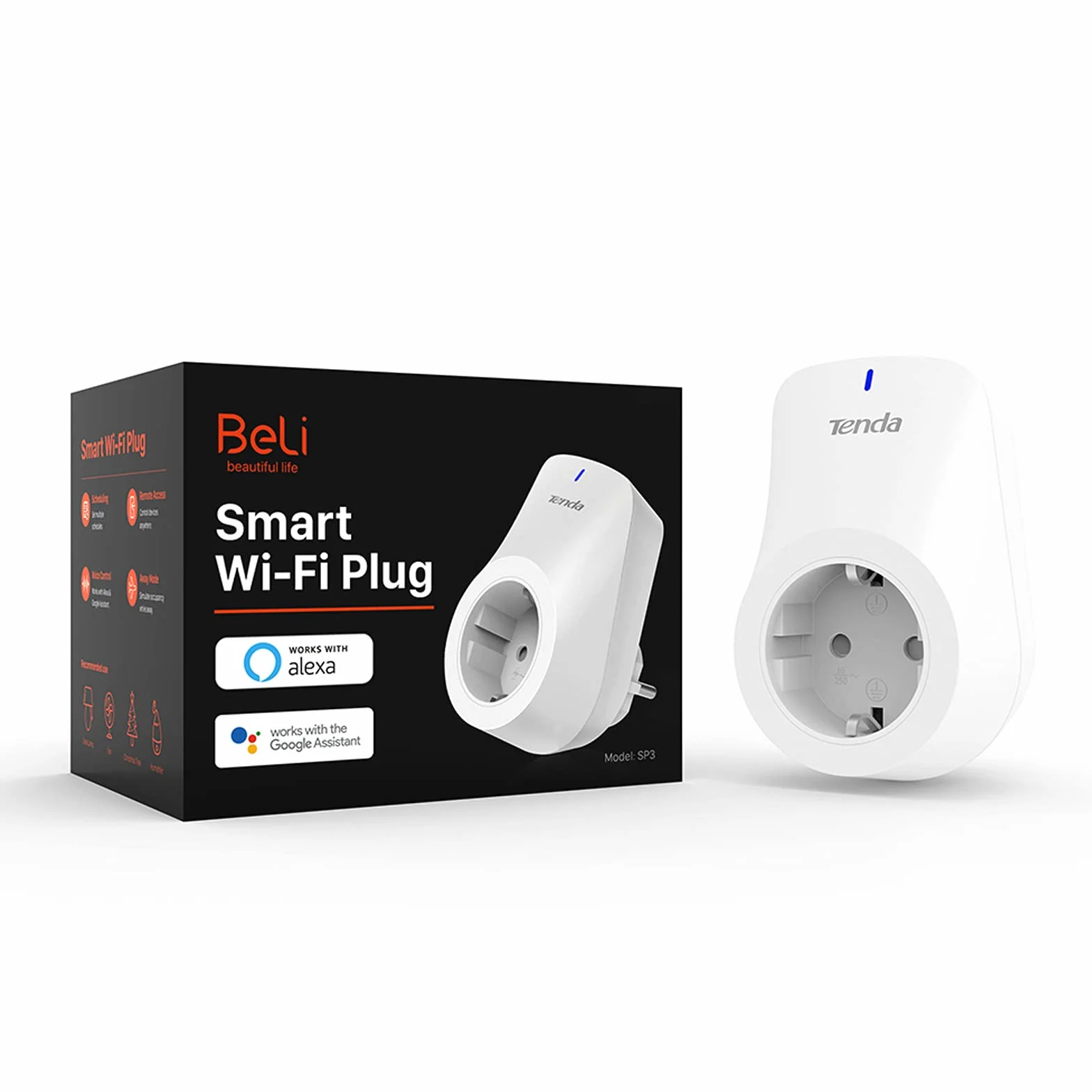 Tenda Gniazdo Wi-Fi, Smart Home WiFi, zdalne sterowanie, sterowanie czasem, sterowanie głosem, współpracuje z Alexa, Google Home, białe (SP3)