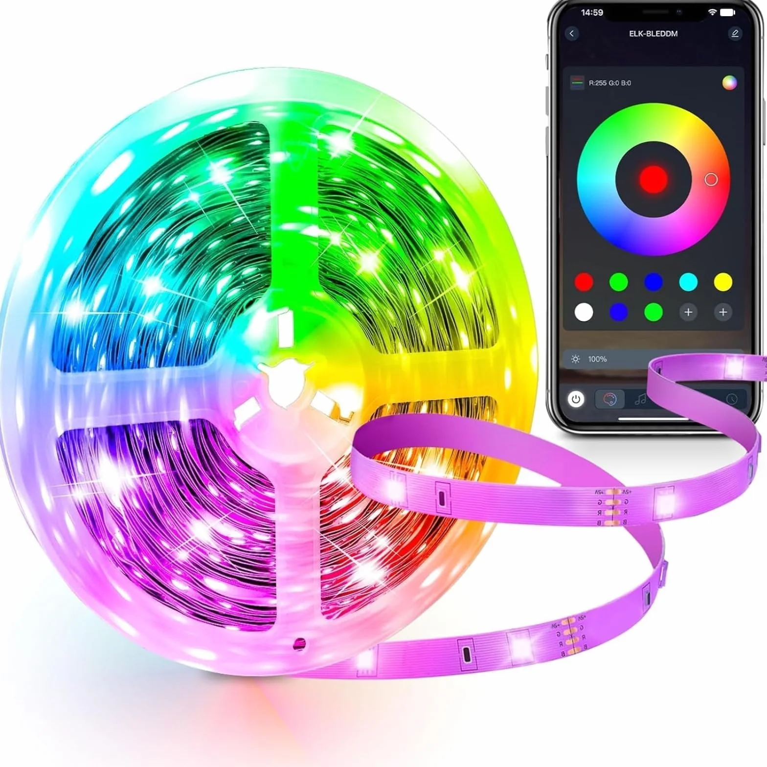 IKERY Taśma LED RGB, 20 m, zmiana kolorów, 16 milionów kolorów, synchronizacja z muzyką, z pilotem zdalnego sterowania, sterowanie za pomocą aplikacji, taśma LED do wnętrz, sypialni, dekoracja (1