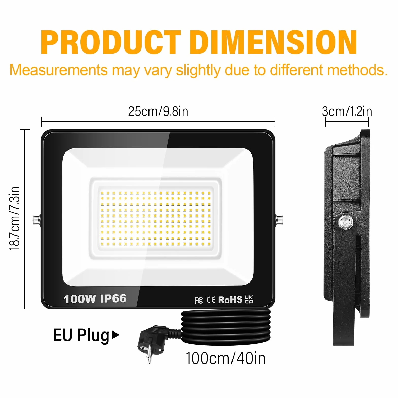 RIGIDON Zewnętrzny reflektor Led z gniazdkiem, 1 x 1000 W 10000LM IP66, wodoodporna lampa punktowa Led do patio, garażu, tarasu, ogrodu, na ścianę, 3000 K, ciepła biel