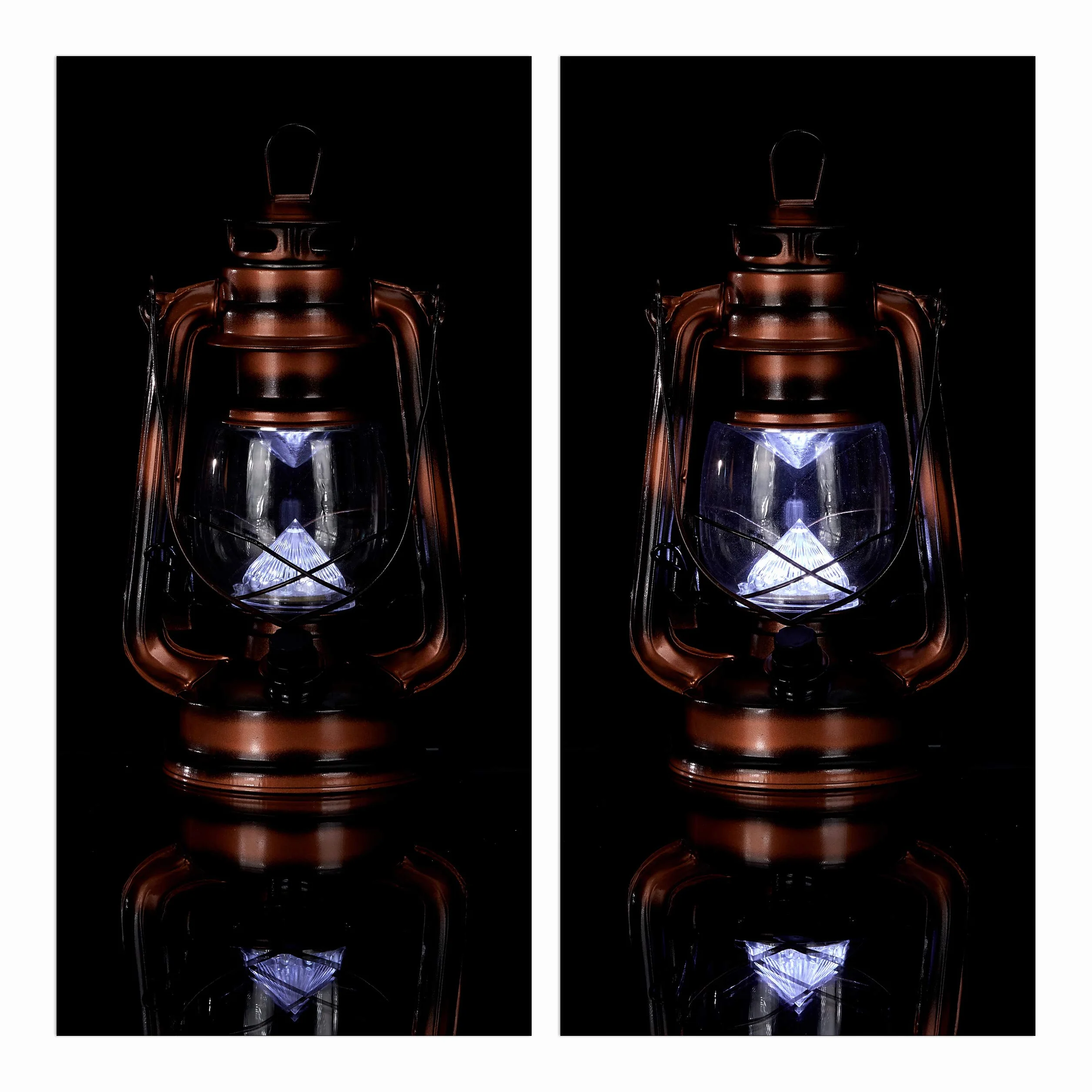 Relaxdays Latarnia sztormowa LED, retro lampa sztormowa jako dekoracja okna lub elektryczna latarnia ogrodowa, zasilana bateriami, miedziana, 24 x 15 x 11,5 cm