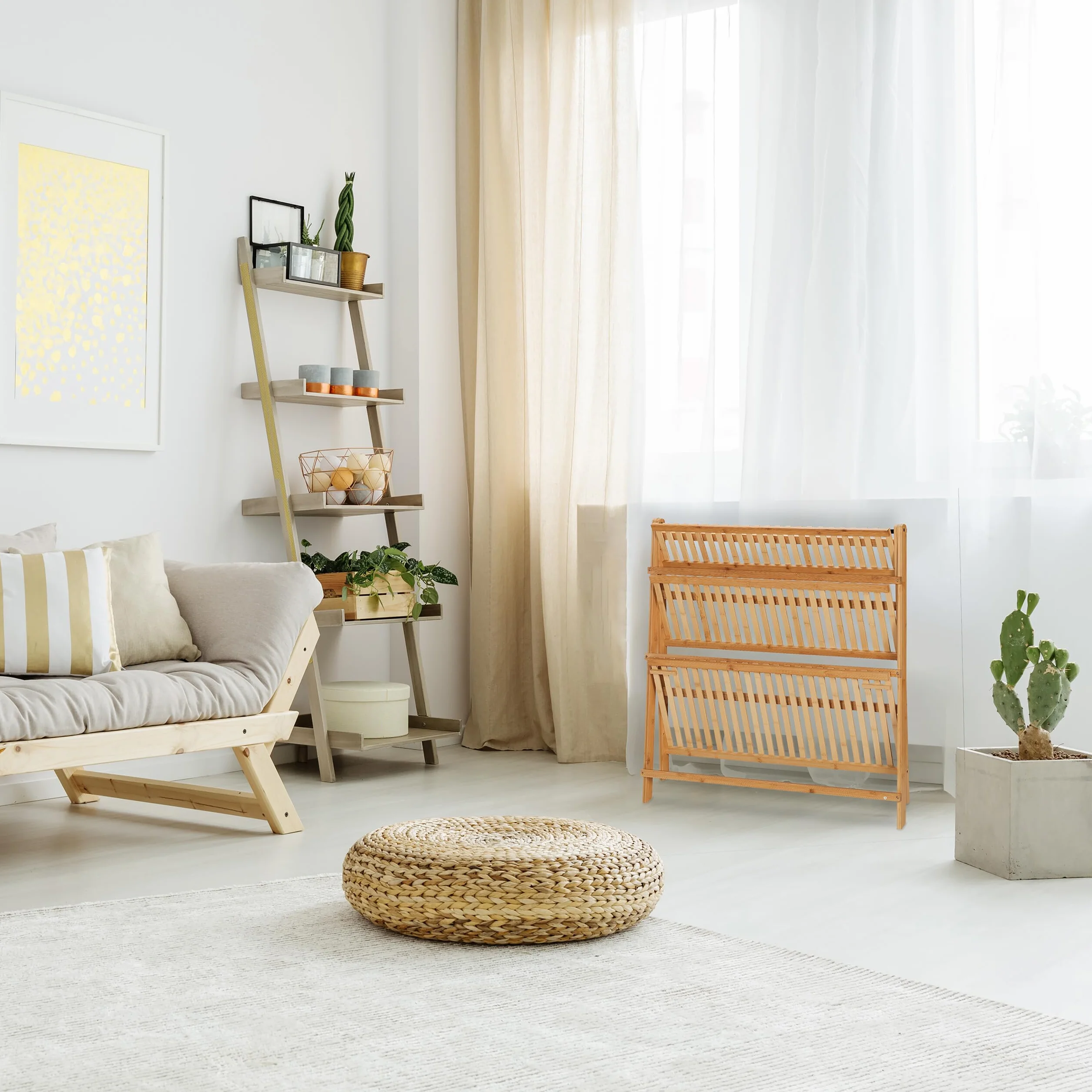 Relaxdays Regał na kwiaty z bambusa 3-poziomowy składany 96x99,5x37 cm naturalny