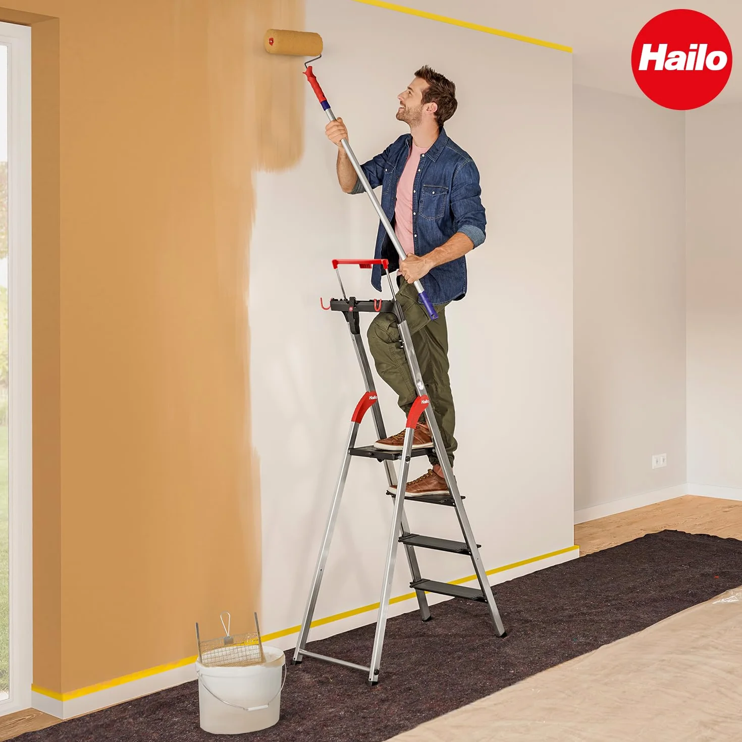 Hailo L100 Topline drabina bezpieczeństwa aluminiowa 4 stopnie czarna Made in Germany
