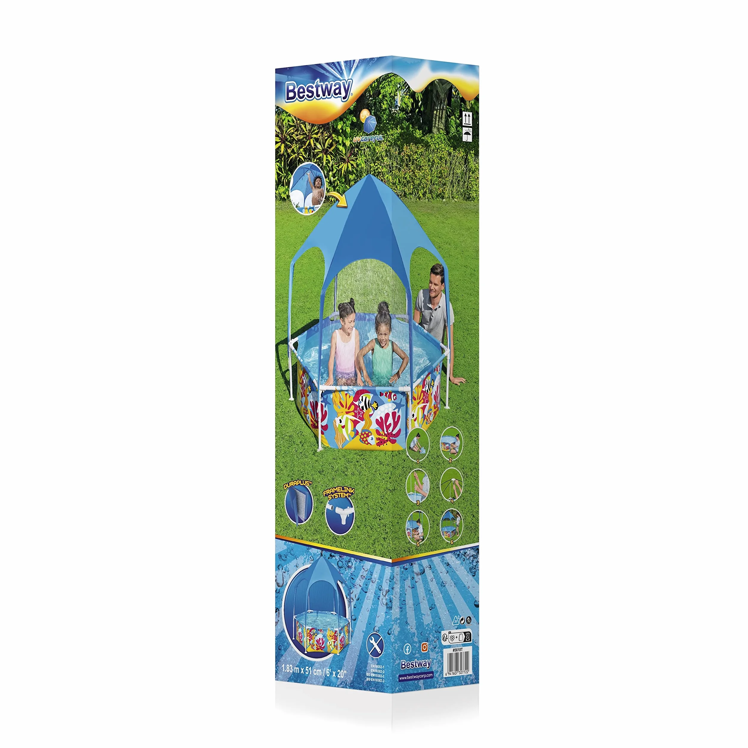 Bestway Splash in Shade 1,83 m x 1,83 m x 51 cm okrągły basen z wkładką DuraPlus i baldachimem UV