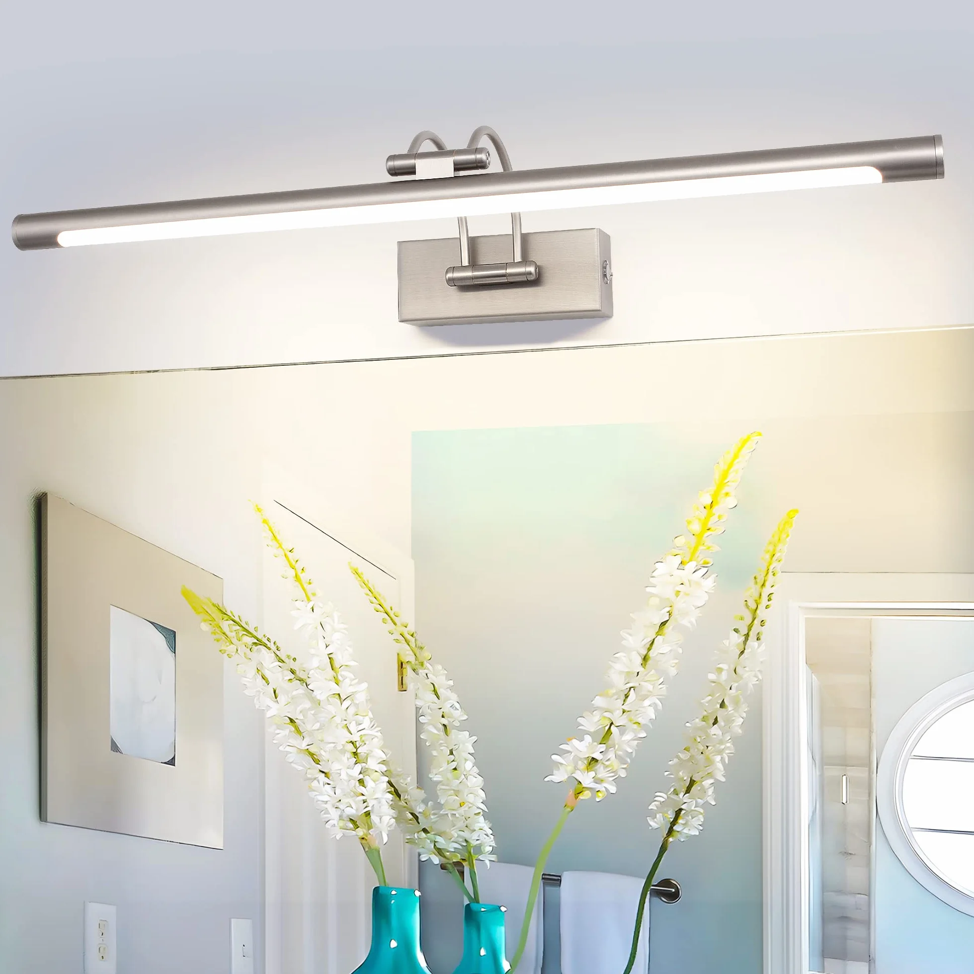 Lampa łazienkowa LED 60cm 15W 3 regulowane temperatury barwowe + ściemniacz ciągły Lampa stołowa LED z obrotową głowicą Lampa ścienna z ramieniem łukowym Lampa lustrzana