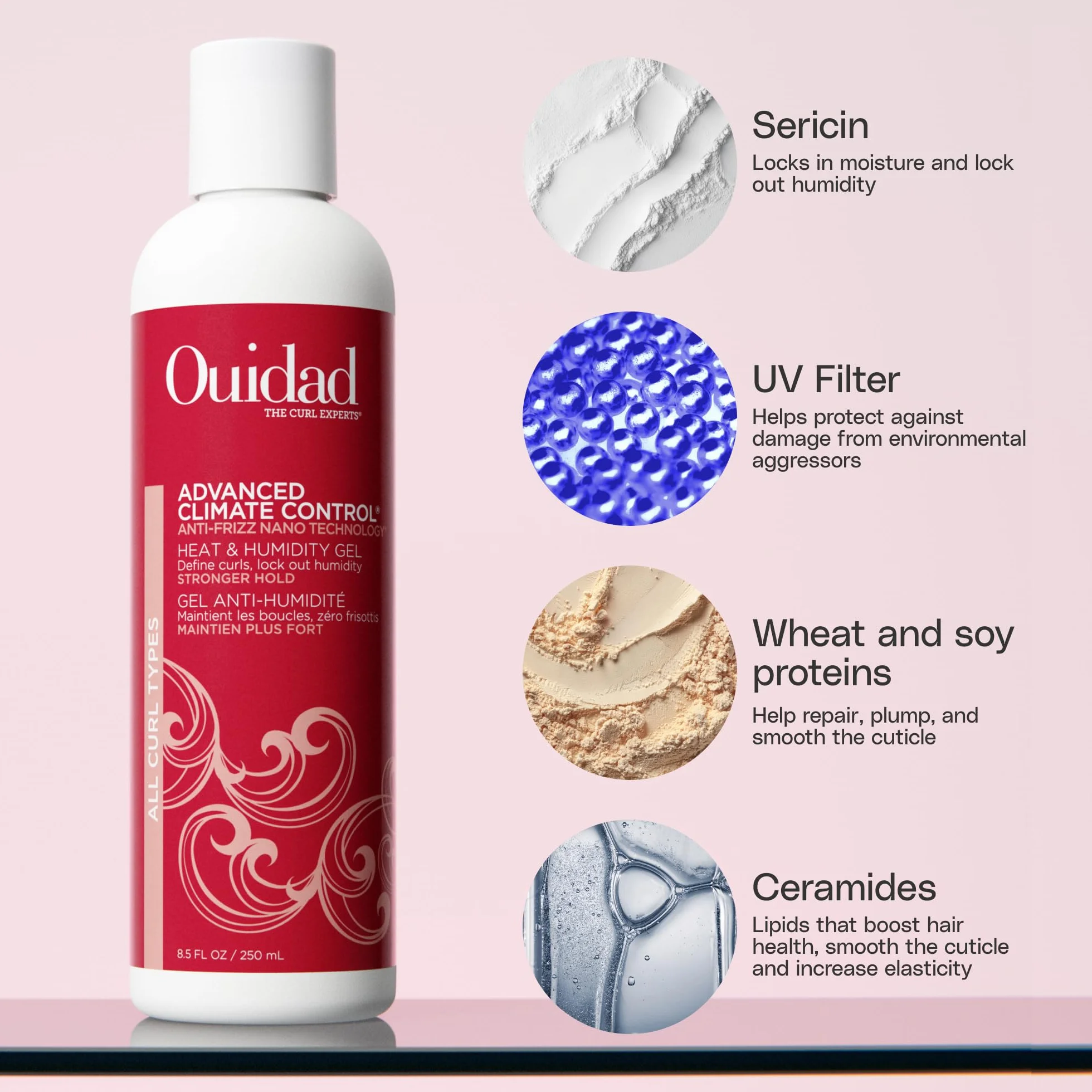 Ouidad Advanced Climate Control Heat and Wilmidity Stronger Hold Gel Define and Protect Curls Anti-Frizz 250ml