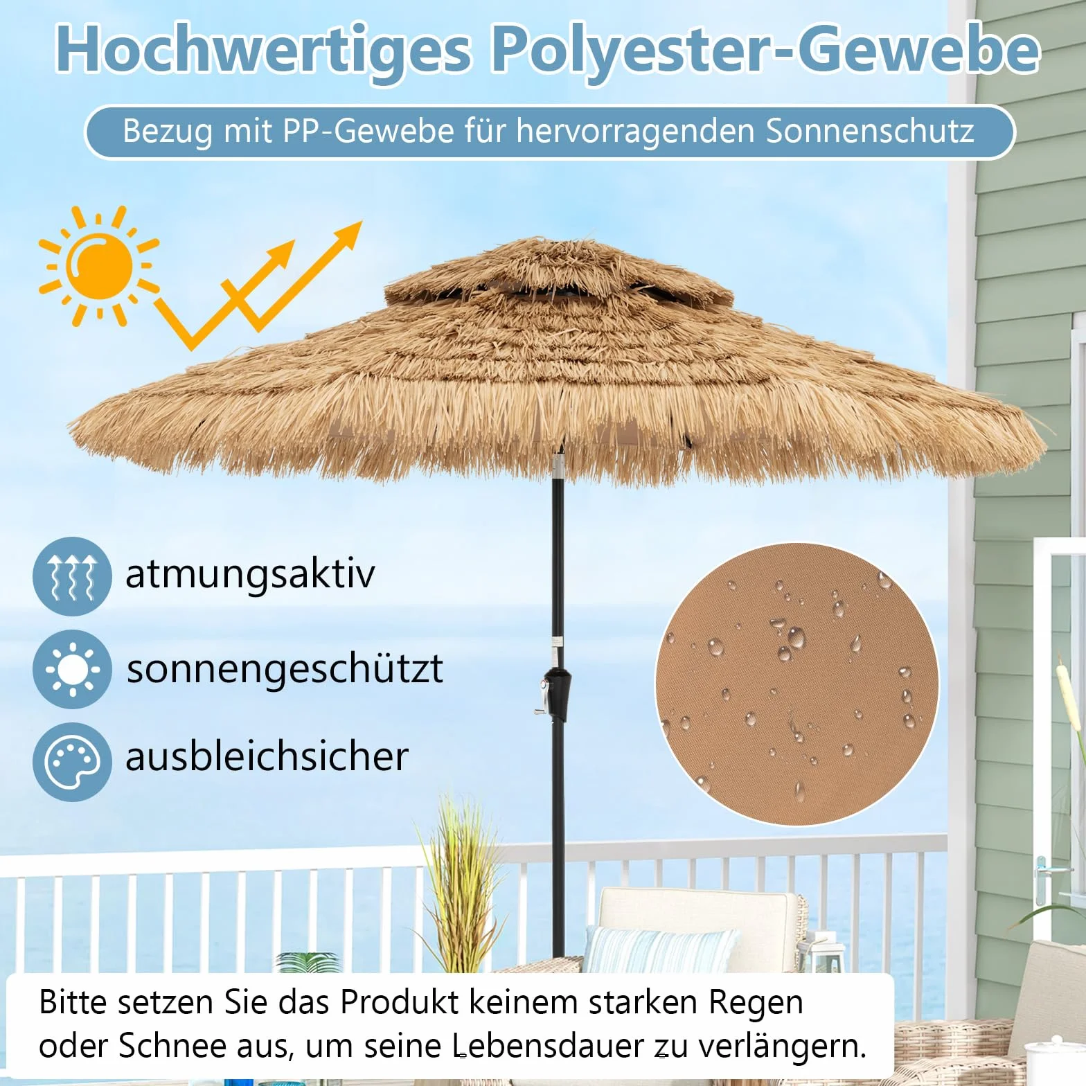 COSTWAY Hawaii parasol przeciwsłoneczny 270/300 cm ze słomy podwójnym dachem na taras ogród