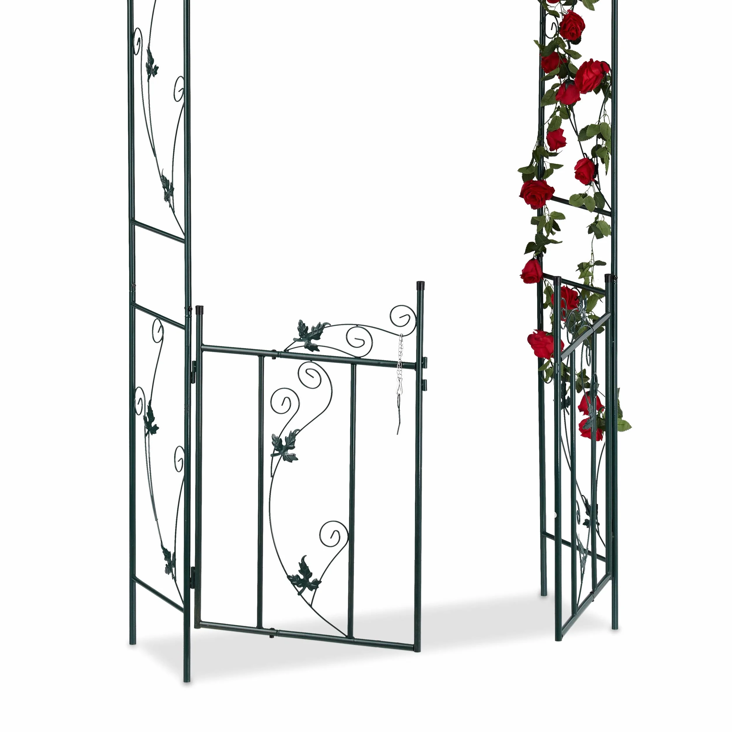 Relaxdays Łuk różany z drzwiami, metalowa brama, 230 x 113,5 x 36,5 cm, zielona