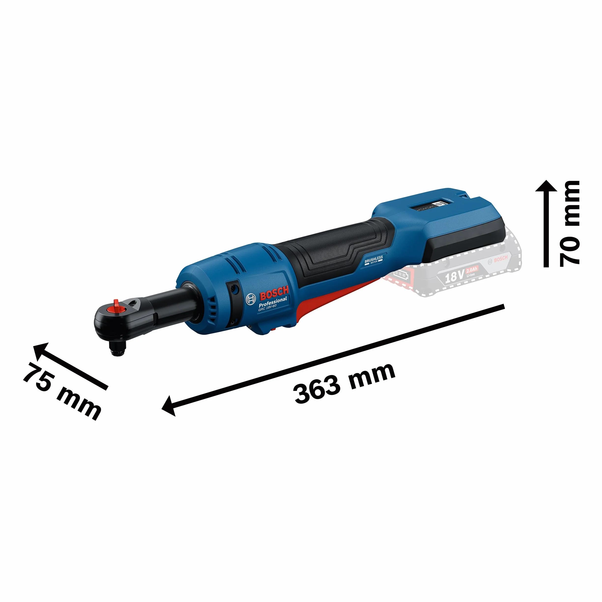 Bosch Professional GRC 18V-60 Akumulatorowy klucz grzechotkowy 18V System zestaw 2 akumulatory GBA 2,0 Ah ładowarka GAL 18V-40 L-BOXX