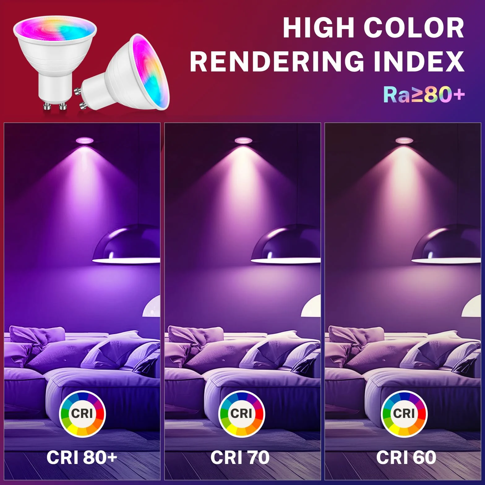 4 szt. Wielokolorowe reflektory LED GU10 5W o zmiennej intensywności, żarówka zmieniająca kolor z pilotem, RGB + ciepła biel