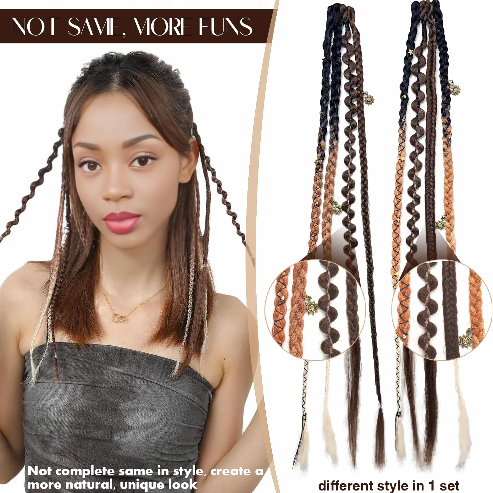 Clip in Braids 2 Sztuki Bohemian Braid Extensions z Klipsami 16 Calowe Syntetyczne Plecione Treski z Koralikami do Codziennych Stylizacji