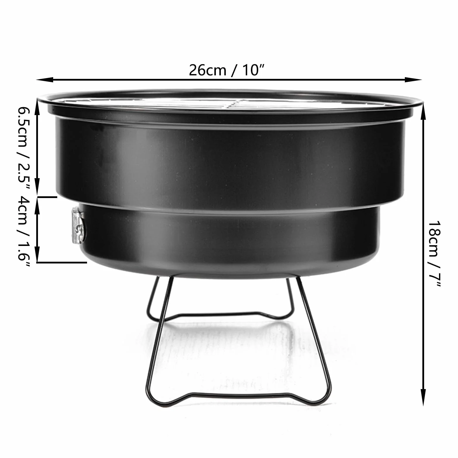 Przenośny Grill Okrągły na Węgiel Drzewny 25 cm z Uchwytem do BBQ