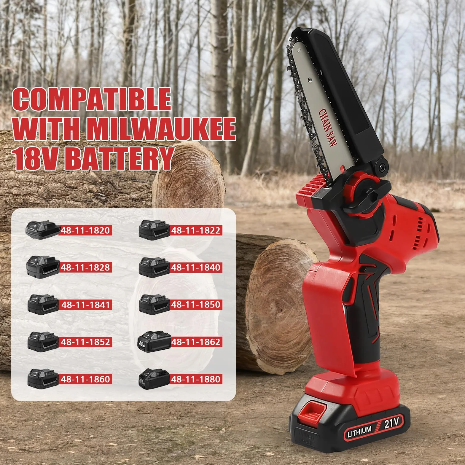 Mini piła łańcuchowa 20 cm, 15 cm, akumulatorowa piła łańcuchowa, kompatybilna z Milwaukee 18 V, ręczna piła łańcuchowa, akumulator z automatycznym olejarką i zamkiem bezpieczeństwa do sekatora