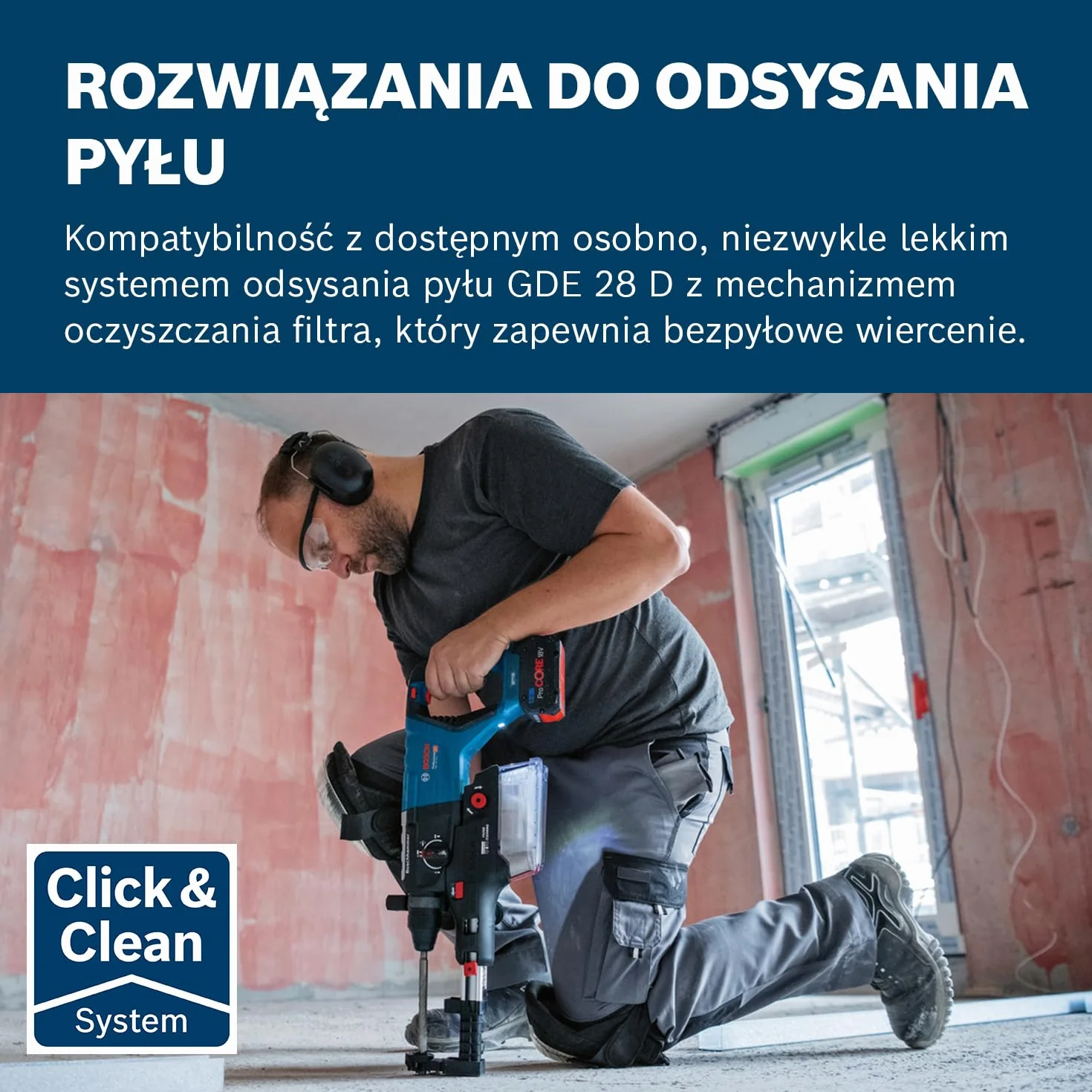 Bosch System profesjonalny 18 V firmy: akumulatorowy młot udarowo-obrotowy GBH 18V-28 D (KickBack Control, 2 akumulatory GBA 18V 5.5Ah, ładowarka GAL 1880, rękojeść dodatkowa, walizka XL-BOXX)