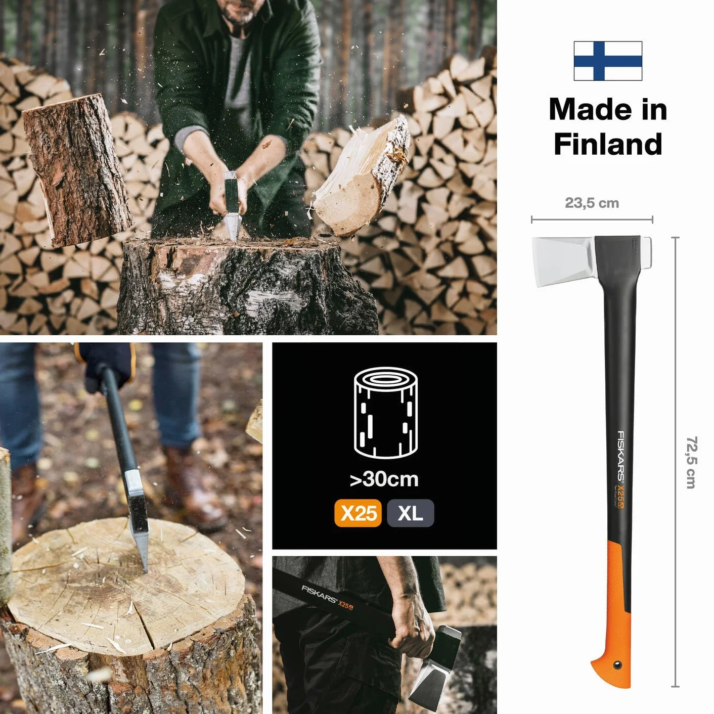 Fiskars X-Series Siekiera X25 77 cm Czarny Pomarańczowy