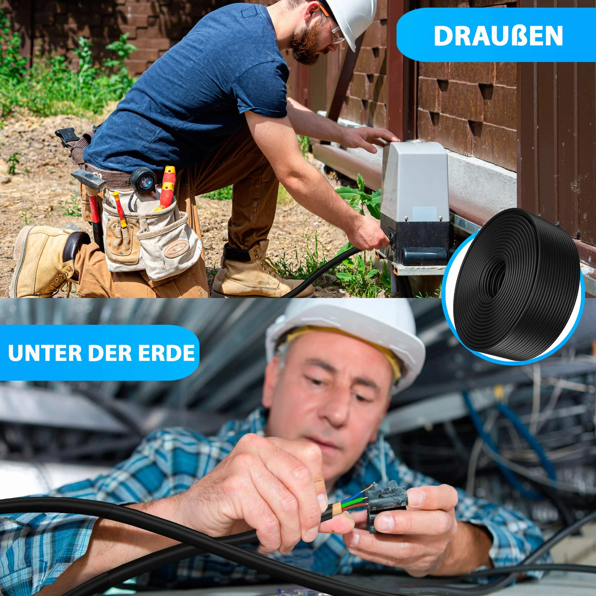 MAS Premium Kabel ziemny, kabel zasilający od 5 m do 170 m NYY-J 3 x 1,5 mm², kabel elektryczny zwój, do układania na wolnym powietrzu, w ziemi (150 m)