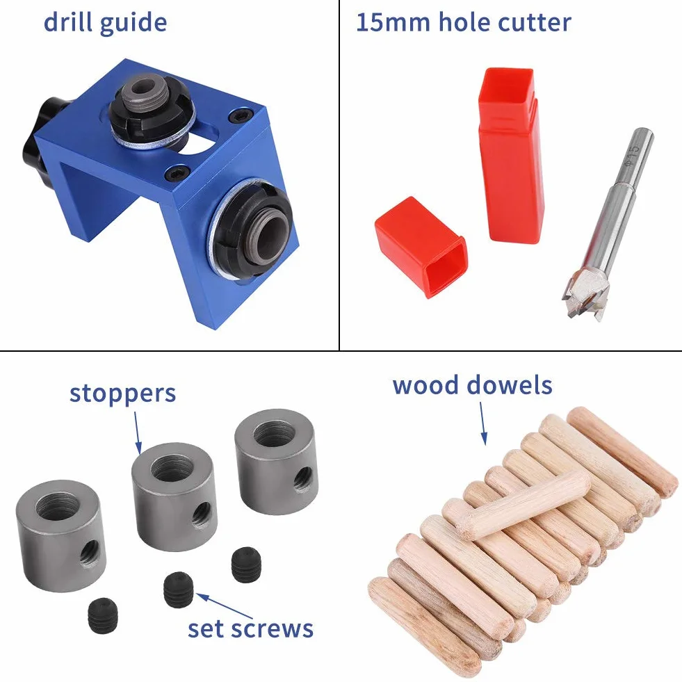 Narzędzie do obróbki drewna, instrukcja wiercenia otworów w kołkach drewnianych Jig Drill Bit Kit narzędzie do pozycjonowania stołu