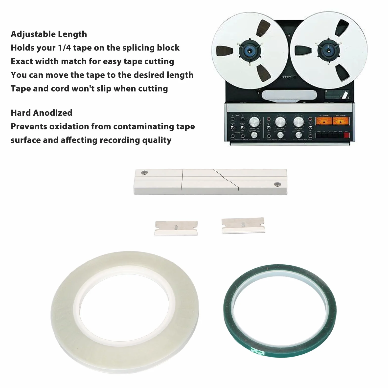 Zestaw do łączenia Taśm 1/4 10 Cali, Zestaw do łączenia Taśm Audio z otwartą szpulą, z Blokiem do łączenia Taśm, Taśmą do łączenia i Taśmą prowadzącą, do Magnetofonów Szpulowych