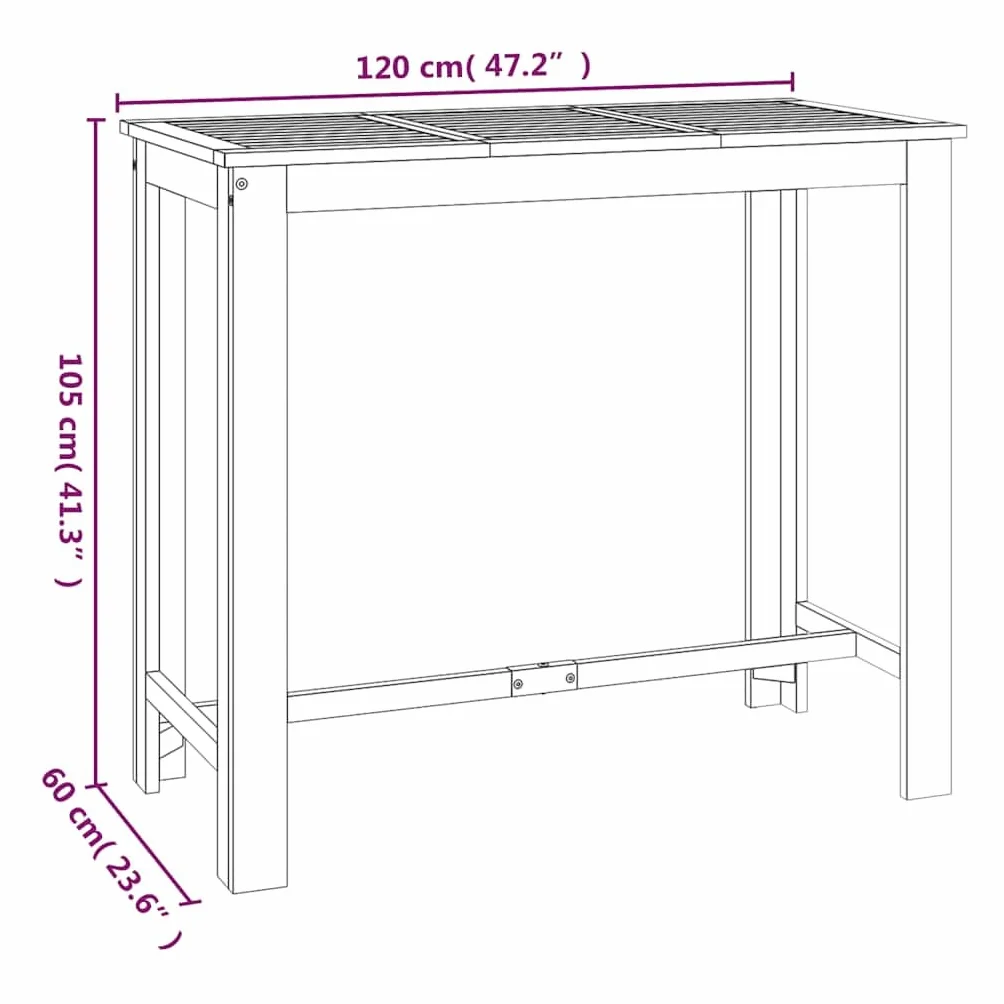 vidaXL Ogrodowy stolik barowy, 120x60x105 cm, lite drewno akacjowe, meble ogrodowe, stoliki ogrodowy, stolik do ogrodu, mebel ogrodowy