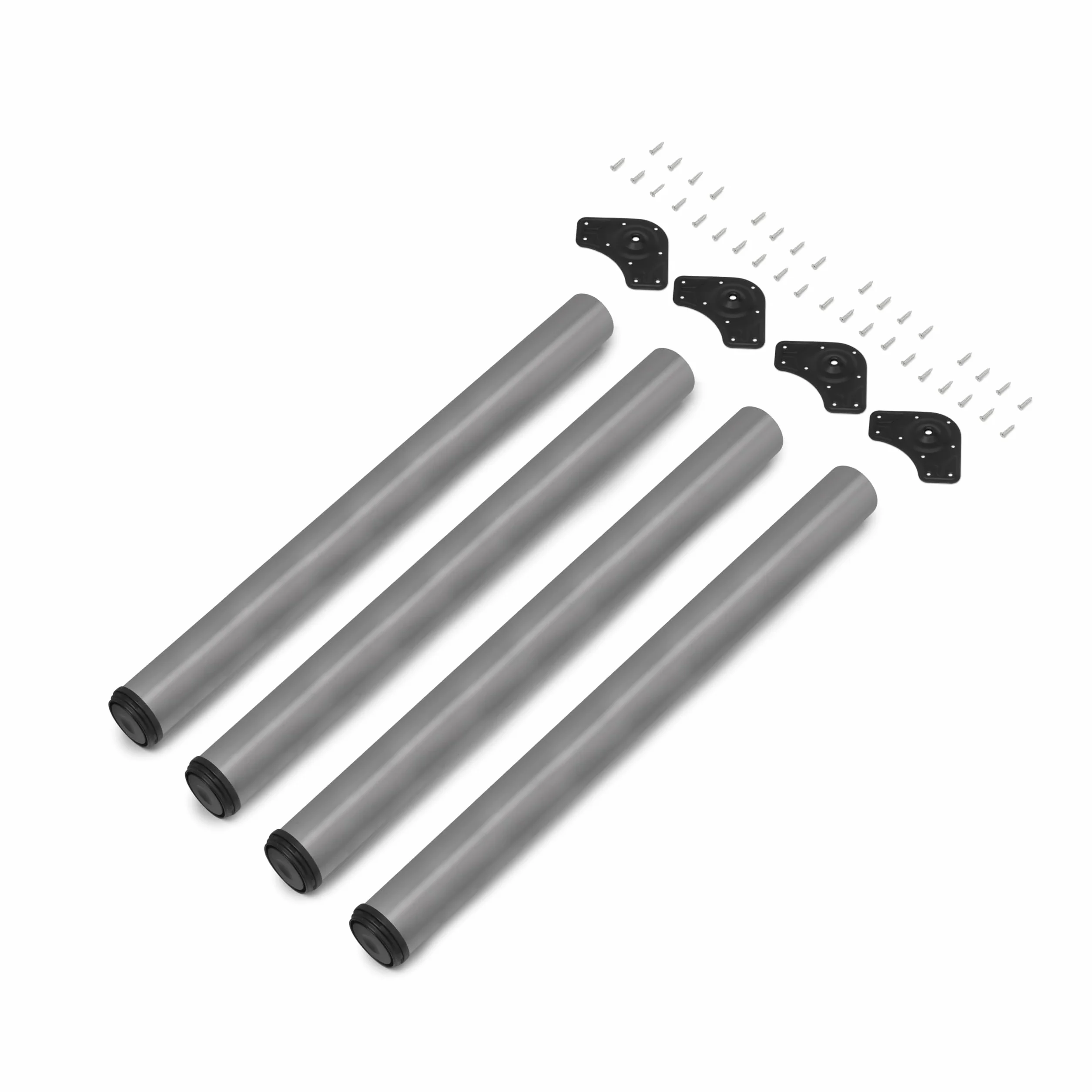 Emuca Regulowana noga stołowa Ø60x710mm, Zestaw 4 stalowych nóg, Regulowana wysokość 710-730mm, Wykończenie szare metalizowane