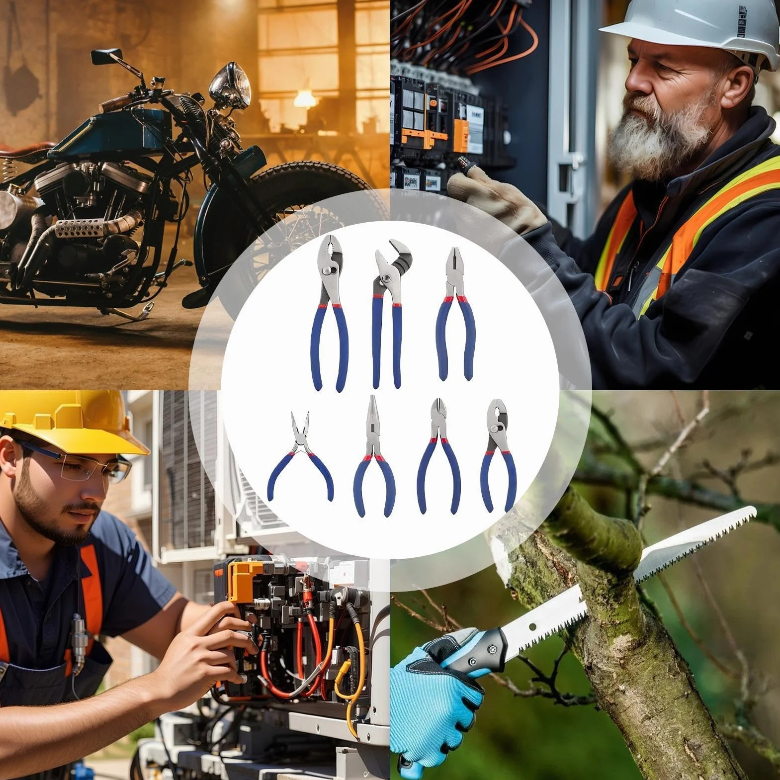 Zestaw szczypiec Szczypce Długie, Nastawne, Zaciskowe | 7-Częściowy Zestaw Kluczy Nastawnych Do napraw domowych, ogrodu, warsztatu, hydrauliki, elektryki, rękodzieła, motoryzacji,