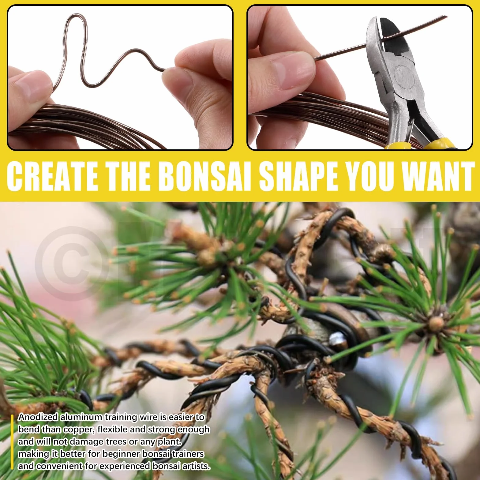 Zestaw do treningu bonsai zawiera drut bonsai i nóż do drutu bonsai, anodyzowany aluminiowy drut bonsai, drut drzewny bonsai, do gałęzi drzew bonsai, do gałęzi drzew bonsai (zestaw)
