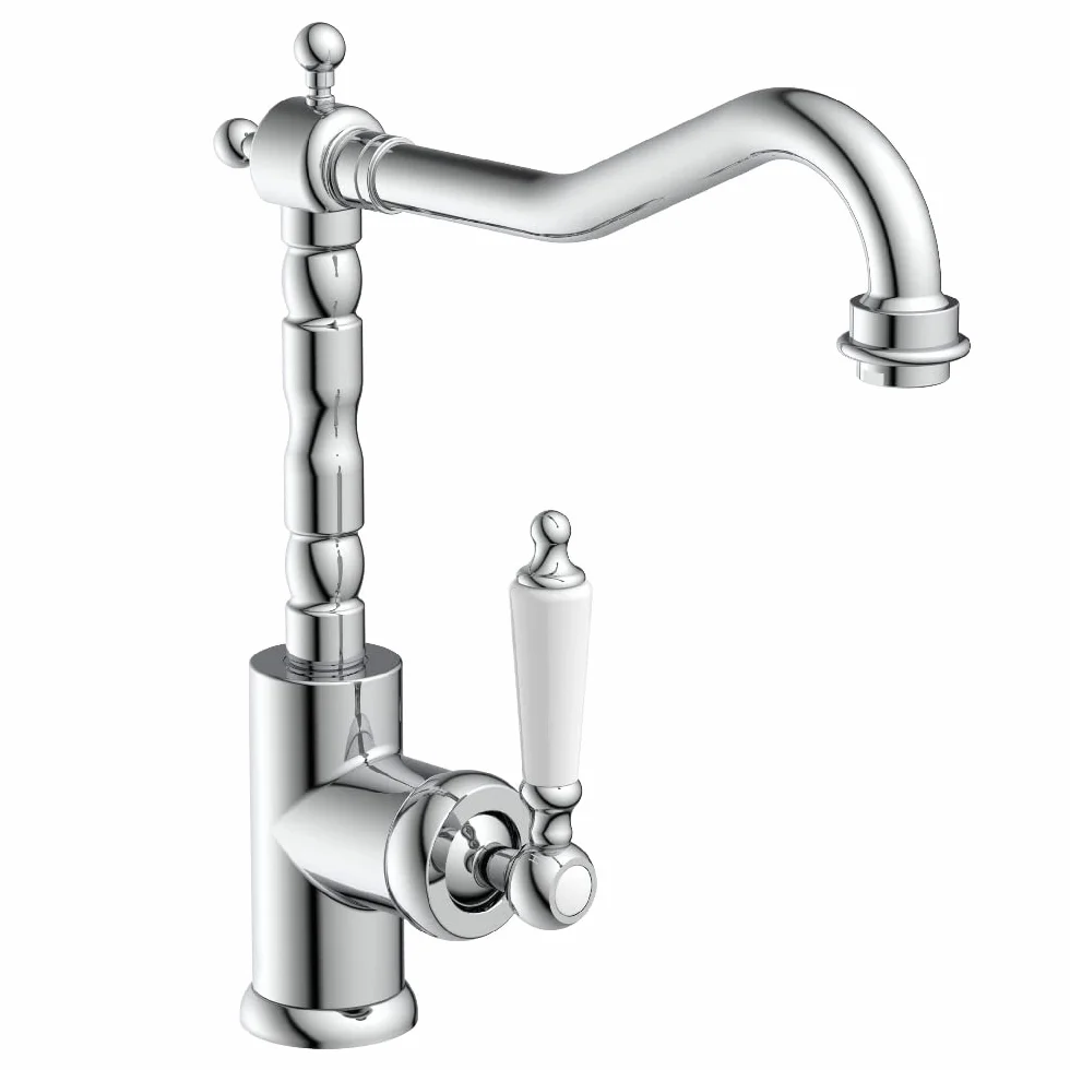 SCHÜTTE Obrotowa armatura kuchenna OLD STYLE, kran retro, klasyczna bateria mieszakowa z mieszaczem jednouchwytowym do łazienki, nostalgiczna bateria mieszakowa 72500, chrom
