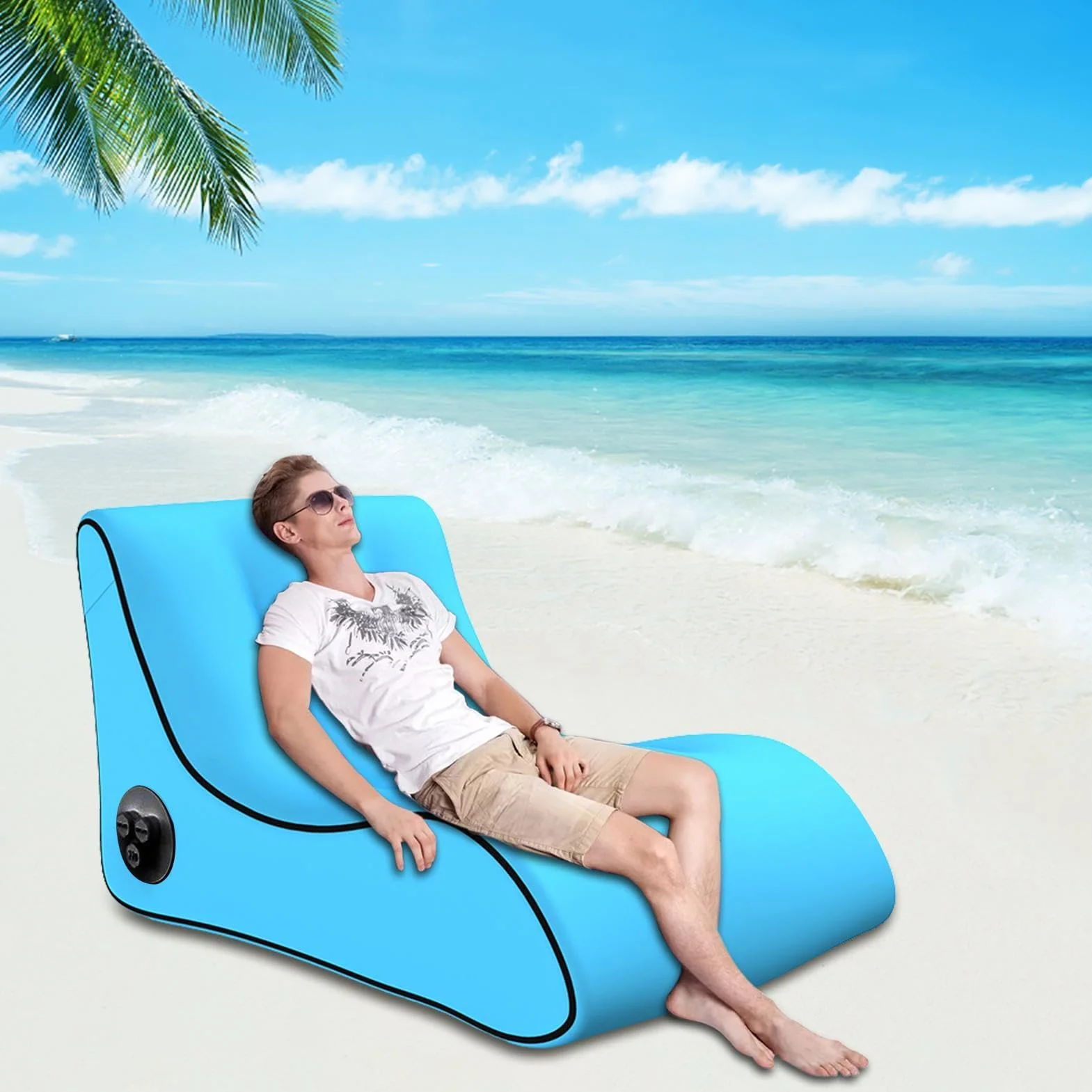 Generic Nadmuchiwana Sofa, Automatyczny Nadmuchiwany Leżak, Przenośna Nadmuchiwana Sofa, Łatwy W Instalacji, Do Wędrówek Na Świeżym Powietrzu, Niebieska