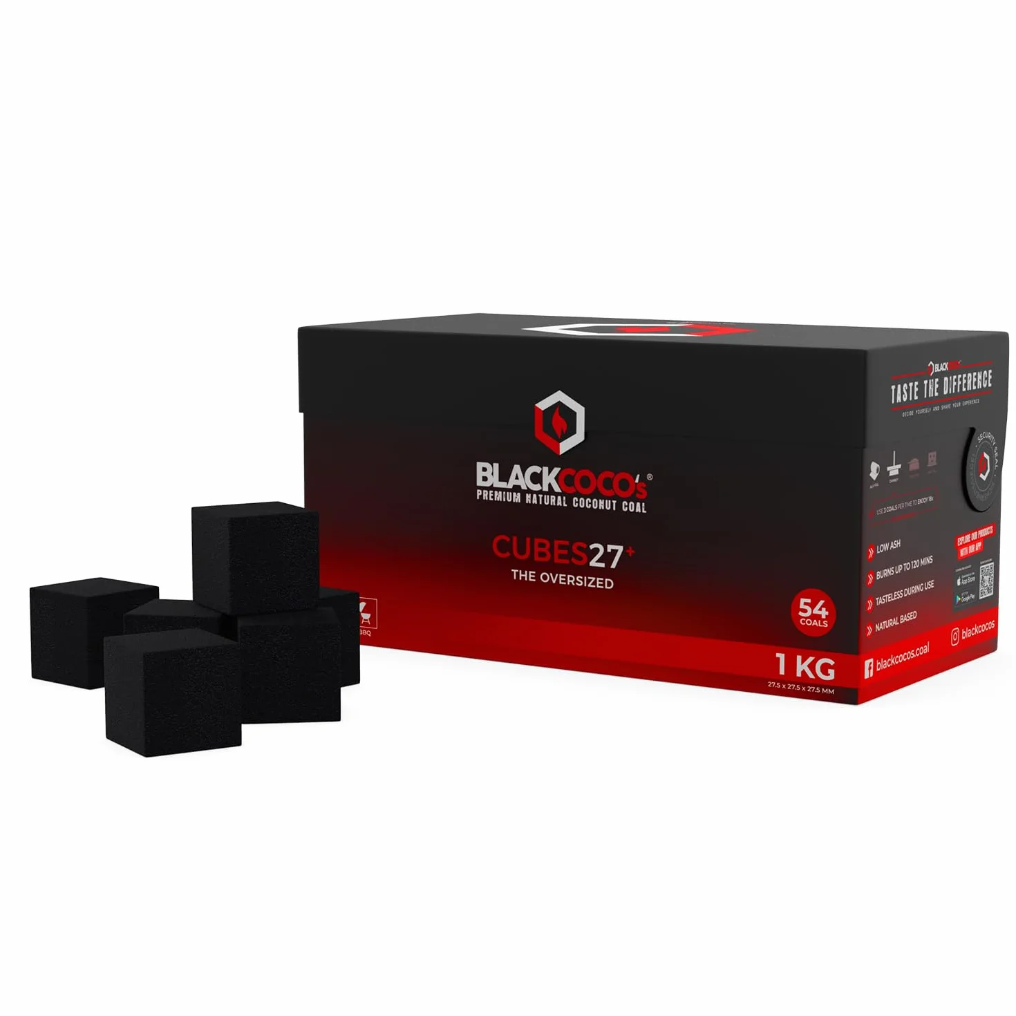 Węgiel Kokosowy 1 kg CUBES27+ do Sziszy i Grilla Naturalny Brykiety Długie Palenie