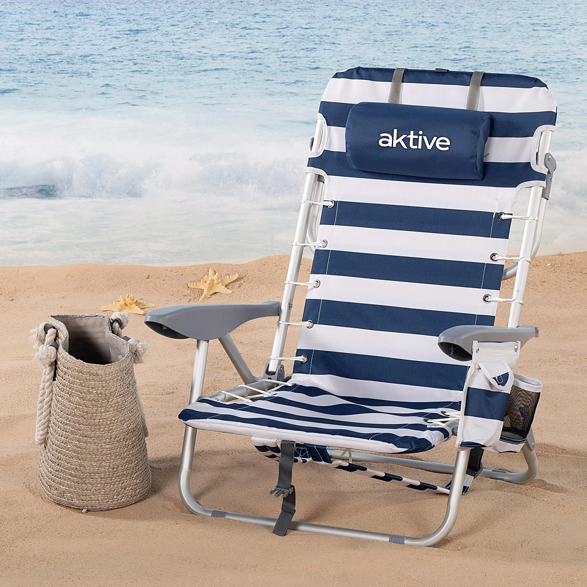 AKTIVE Zestaw 2 składanych krzeseł plażowych wielopozycyjnych 4 pozycje 50x45x76 cm