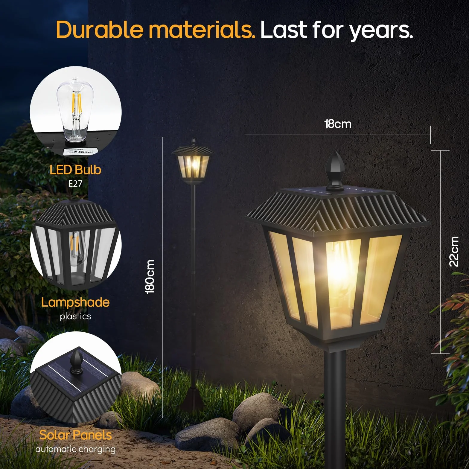 Zewnętrzne lampy solarne LED, latarnia cmentarska z palikiem, wodoodporne lampy solarne do ogrodu, ścieżki podłogowe, 170 cm, ciepłe białe światło (2 sztuki)