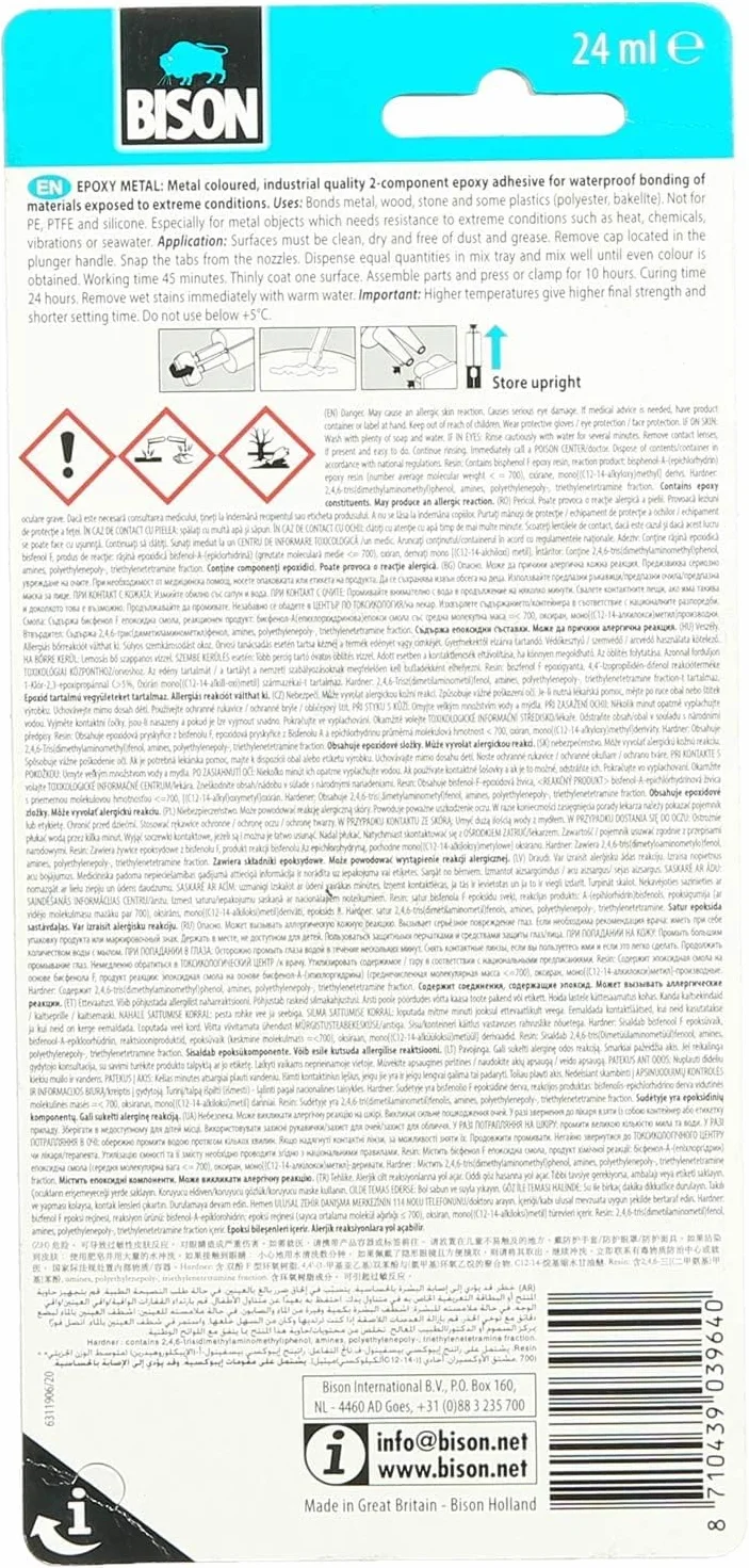 Bison - Dwuskładnikowy metalowy klej epoksydowy 24ml w kolorze metalicznym