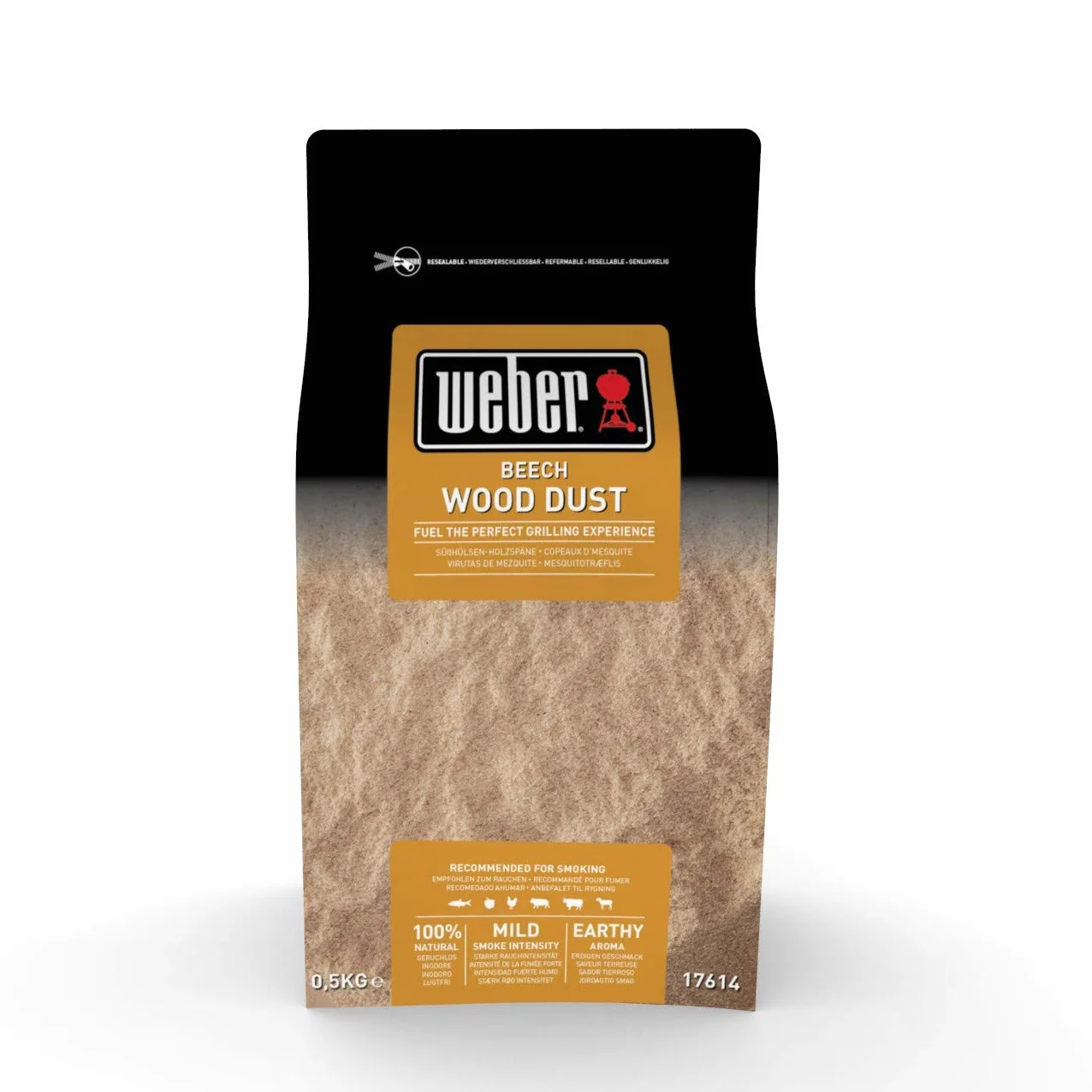 Weber Pyłek Wędzarniczy - Drewno Bukowe (Opakowanie 500g) - łagodny aromat, idealny do sera, warzyw, ryb, drobiu, wieprzowiny i dziczyzny, idealny również do zimnego wędzenia (17614)