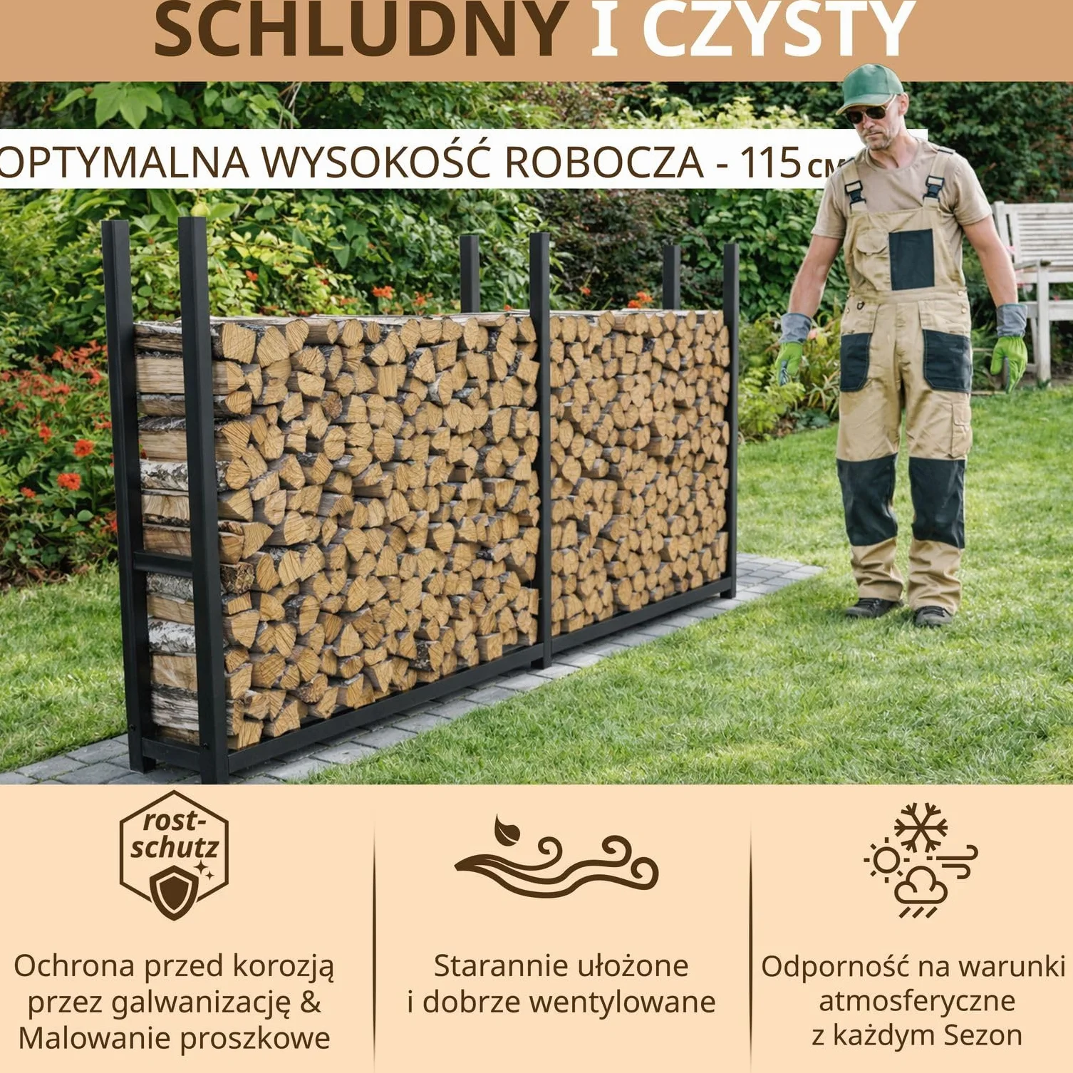 Metalowy stojak na drewno opałowe 223 x 25 x 115 800kg malowany proszkowo